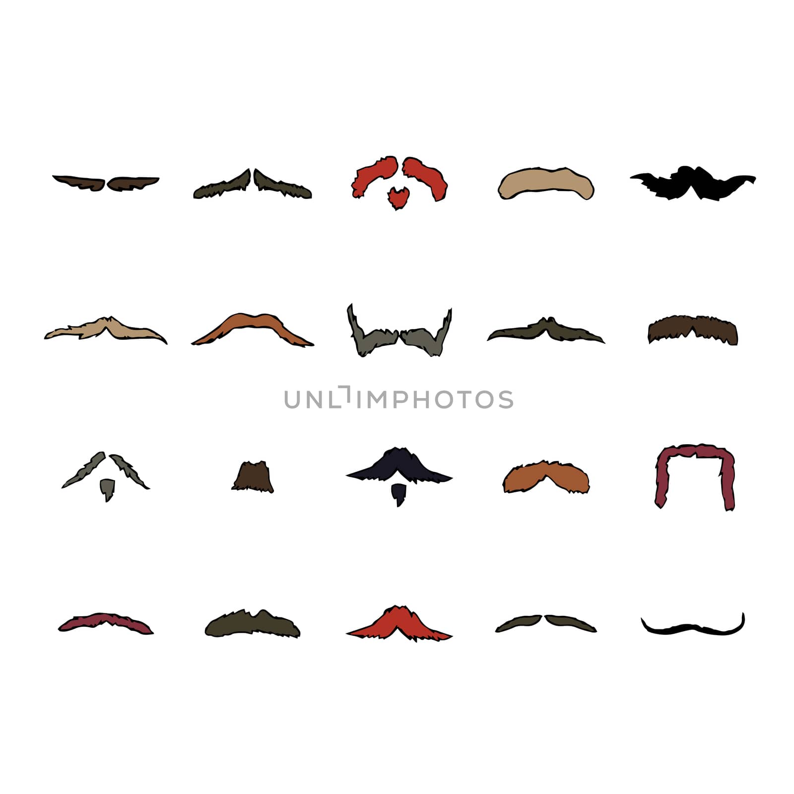 Vector set of various moustaches by Wavebreakmedia