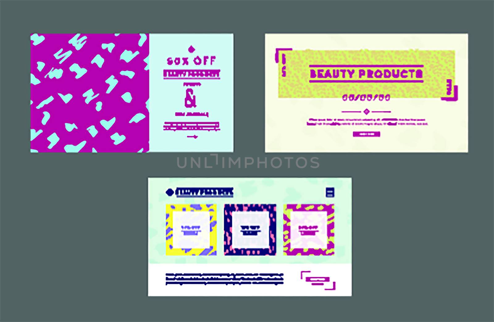 Vector set of greetiing card with beauty products text against white background