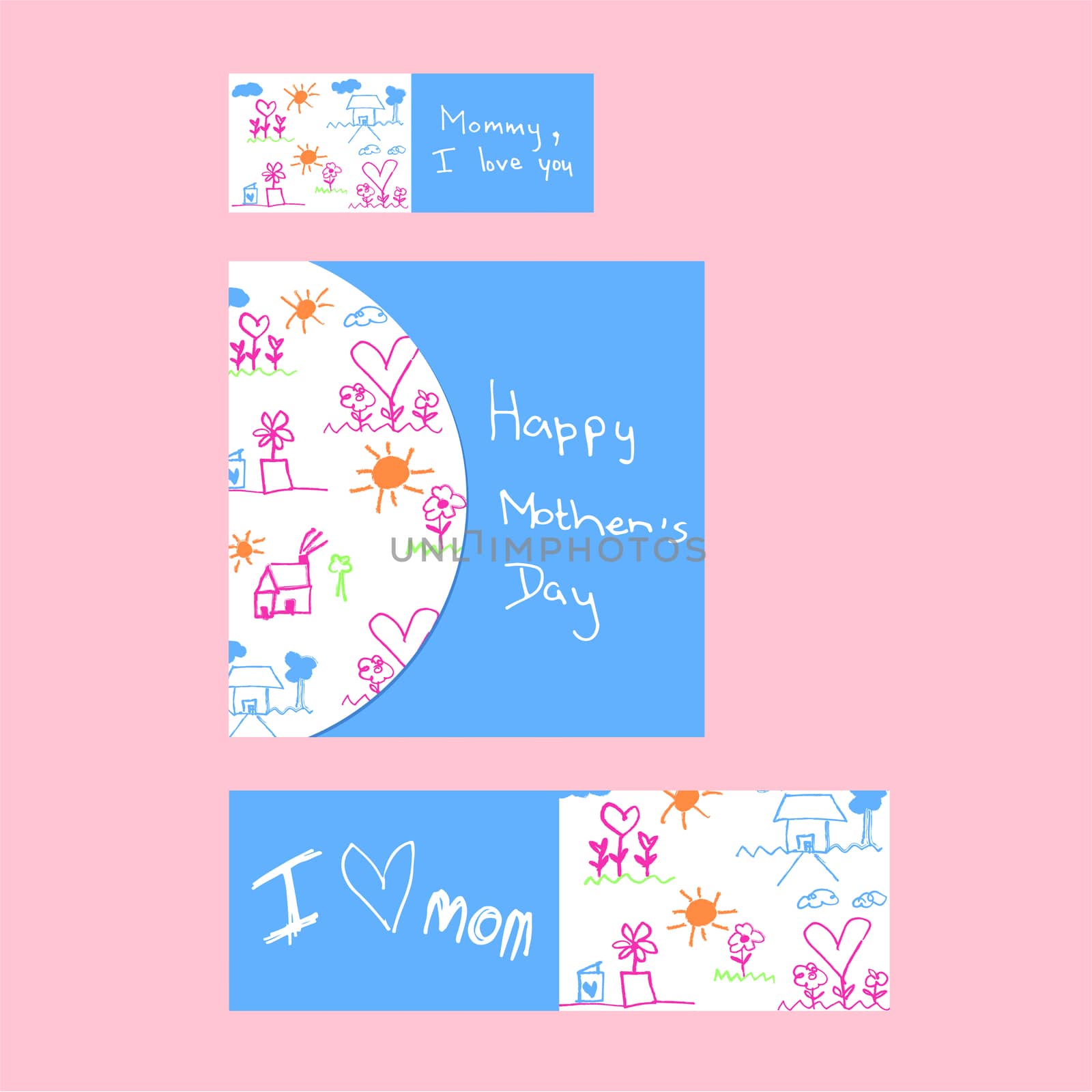 Vector icon set of mothers day greeting card against pink background