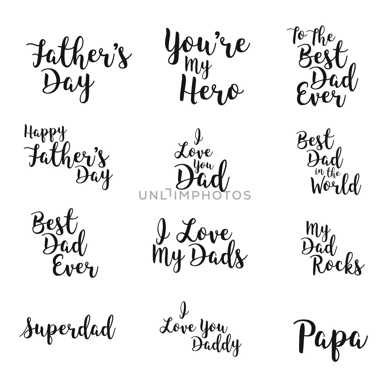 Vector icon set of fathers day text against white background