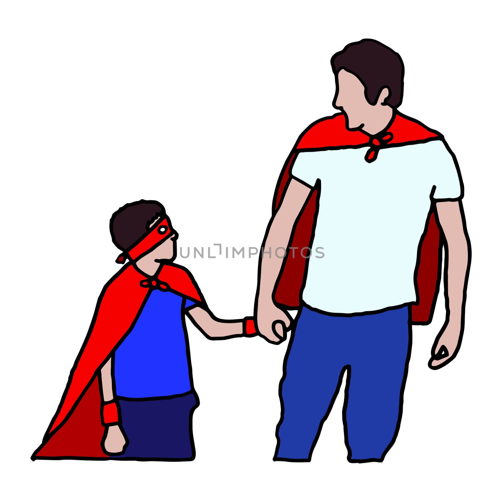 Vector icon set of dad and son in superhero costume by Wavebreakmedia