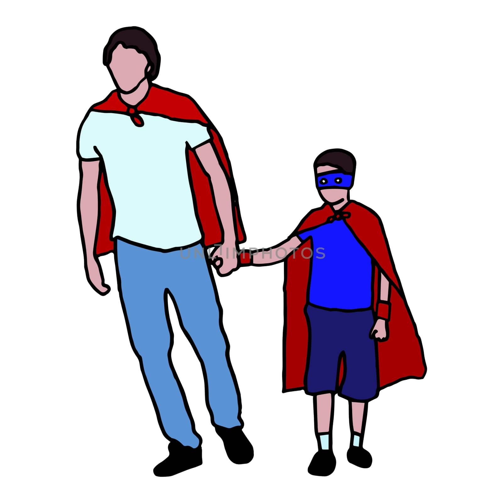 Vector icon set of dad and son in superhero costume by Wavebreakmedia