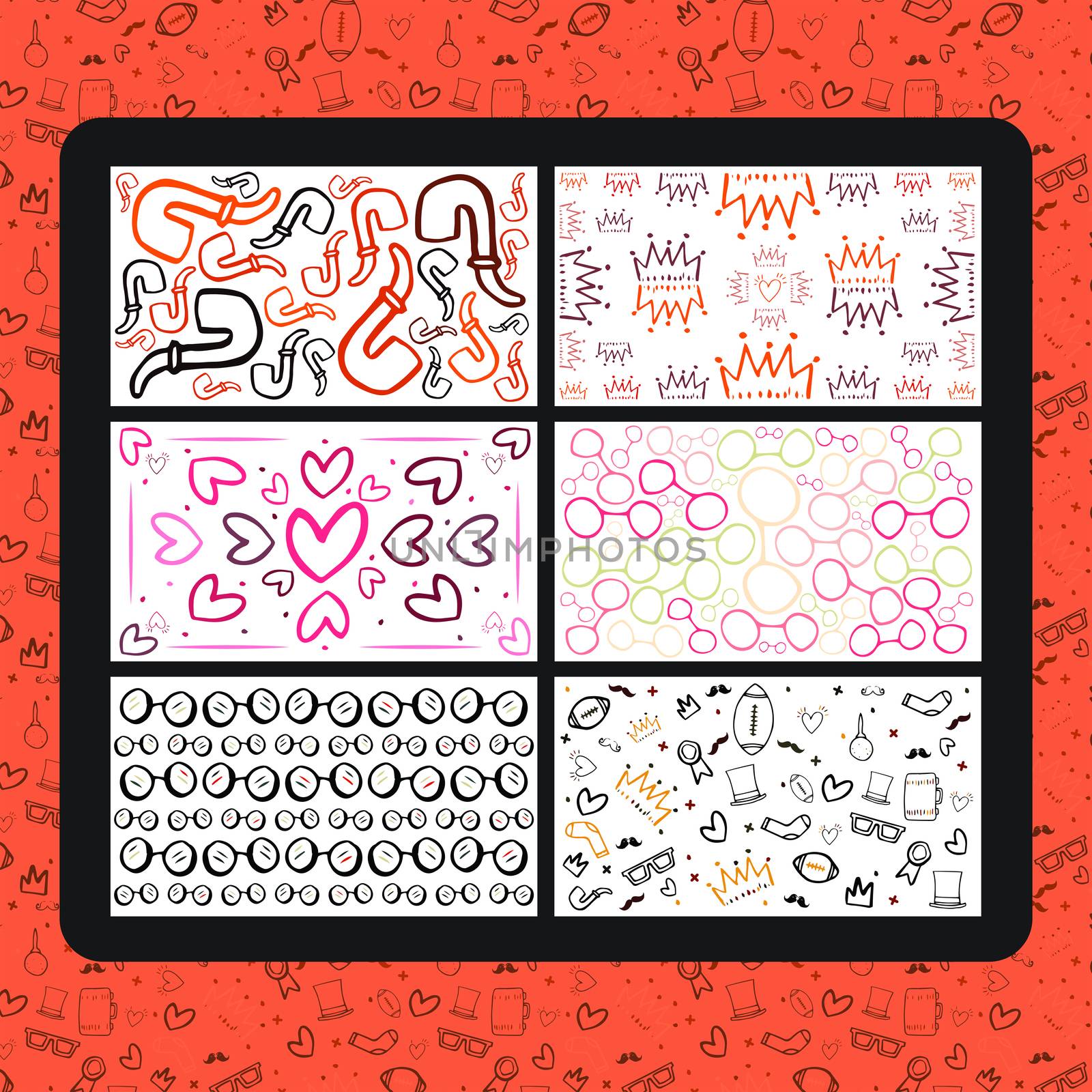 Vector icon set of achievement symbols against orange background