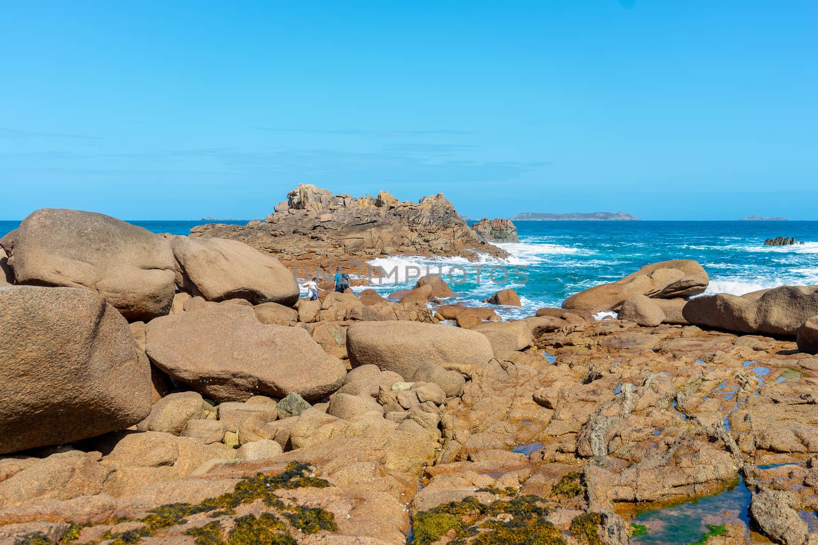 Rose granit sea shore in Britanny travel and hiking