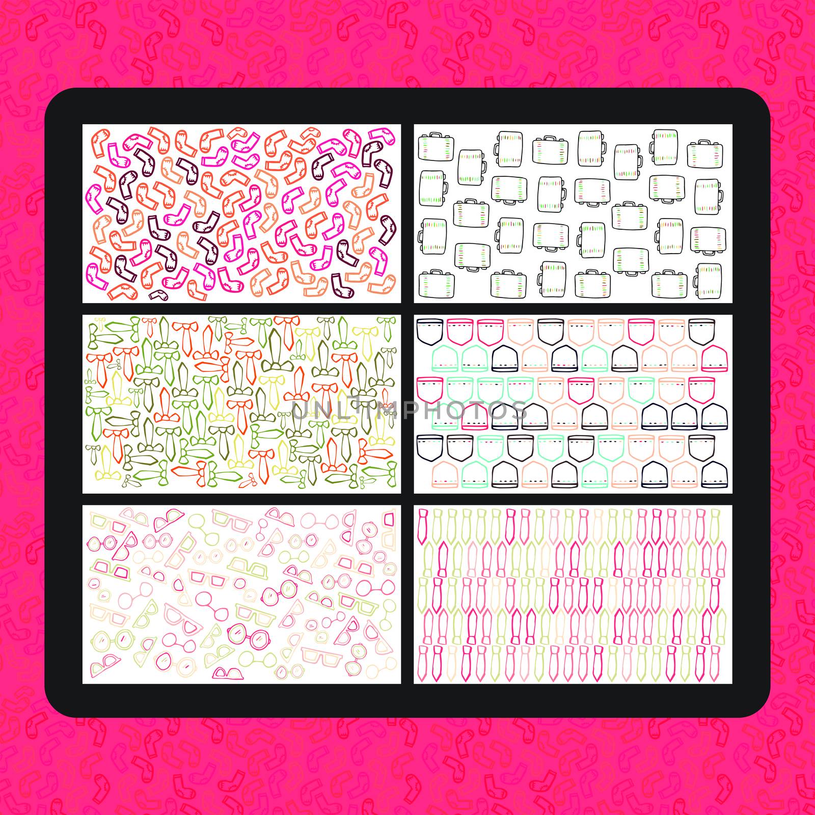 Vector icon set of achievement symbols against pink background