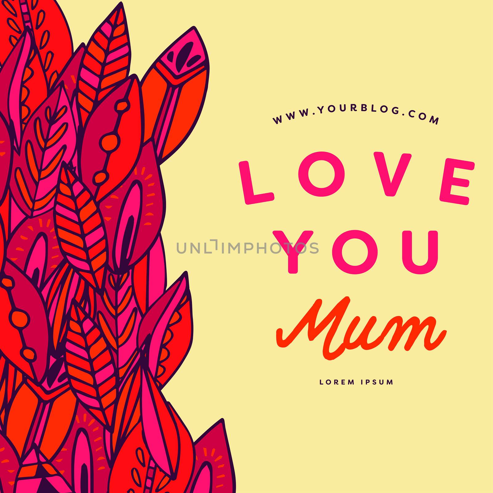 Vector of mothers day card with love you mum message