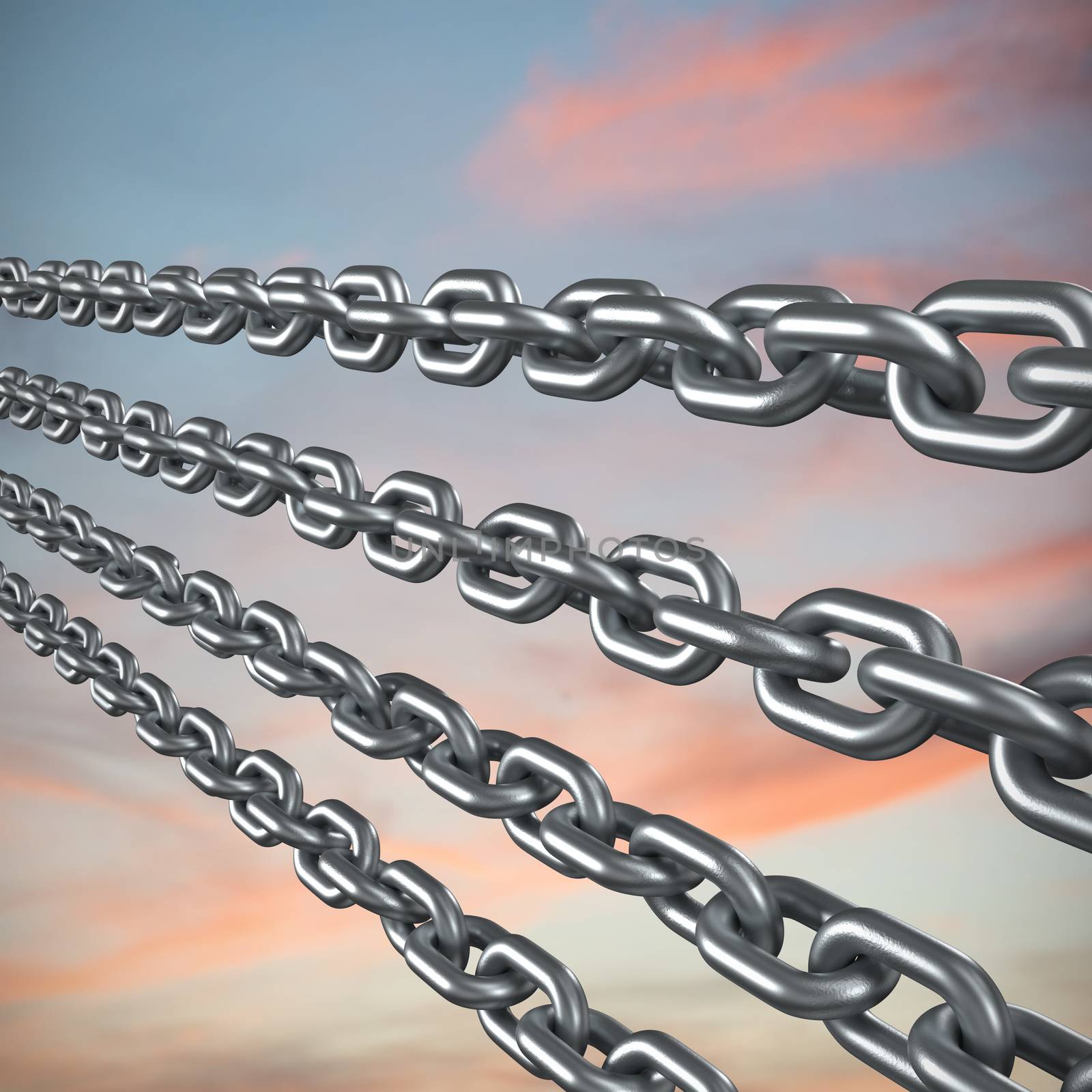 3d image of metal chains  against full frame shot of sky