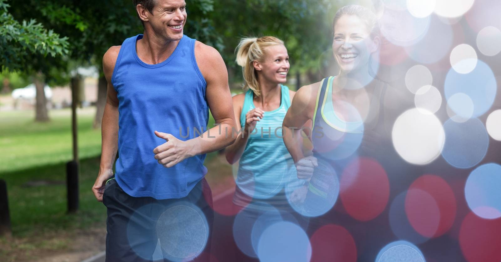 Digital composite of Happy people jogging in park
