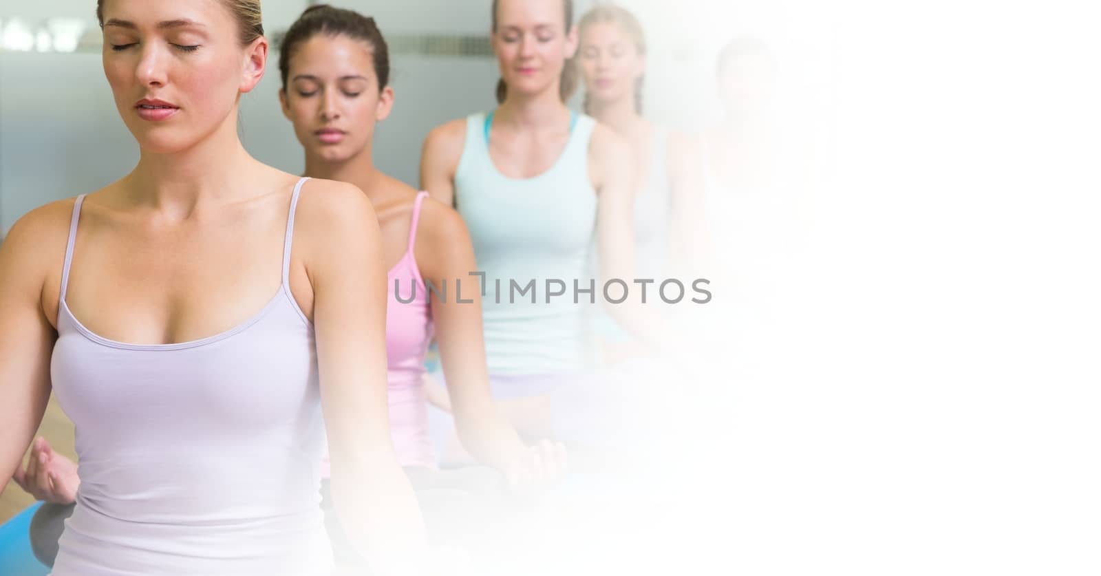 Digital composite of Women meditating in yoga class