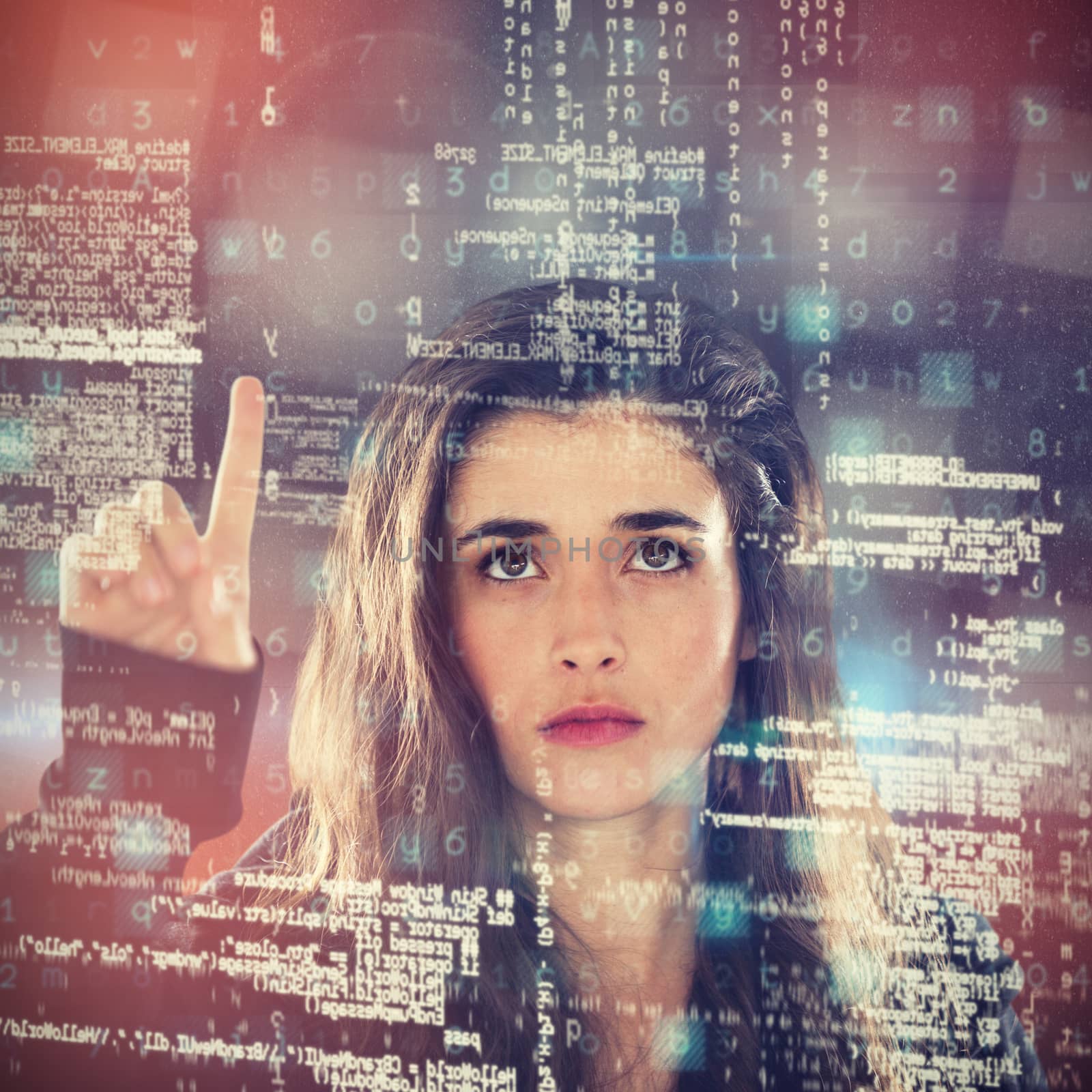 Composite image of serious female hacker using digital screen by Wavebreakmedia