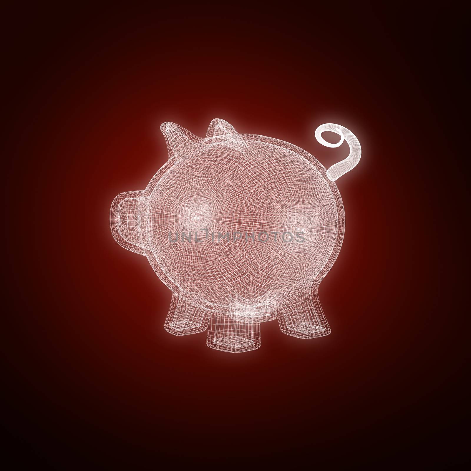 3d illustration of pig  against red background with vignette