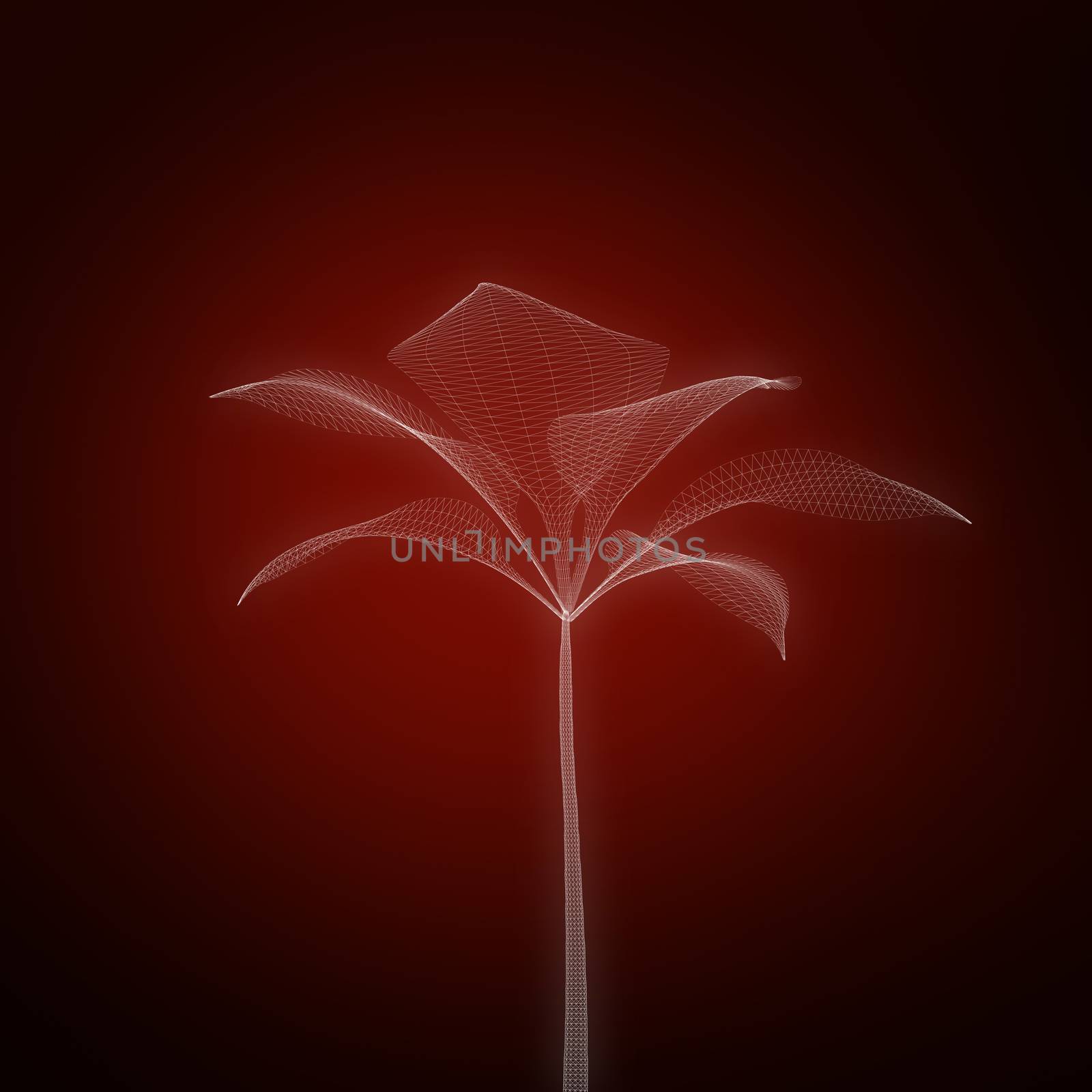 3d image of plant stem  against red background with vignette