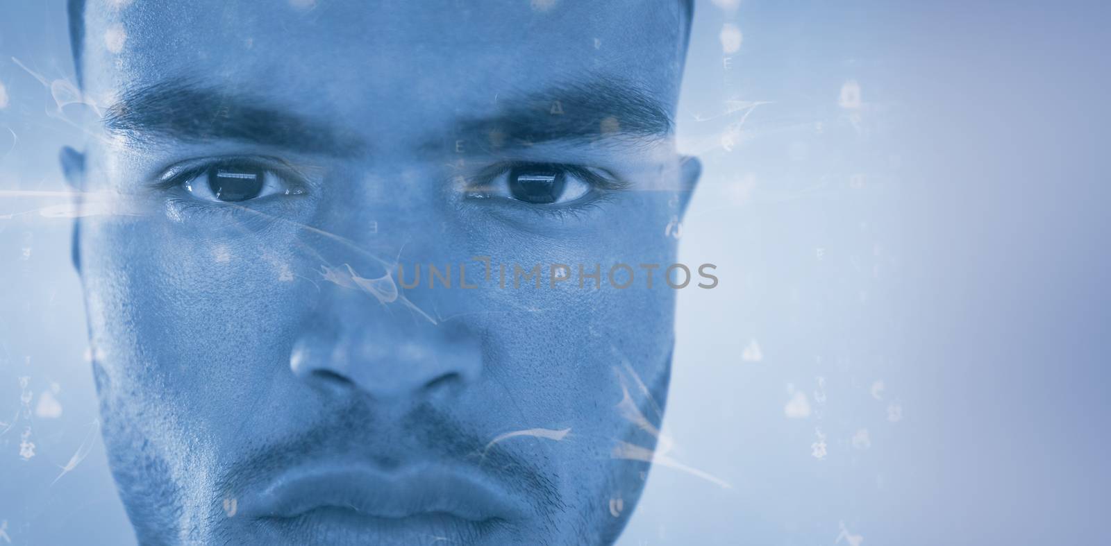 Close up of confident businessman against digitally generated image of abstract pattern