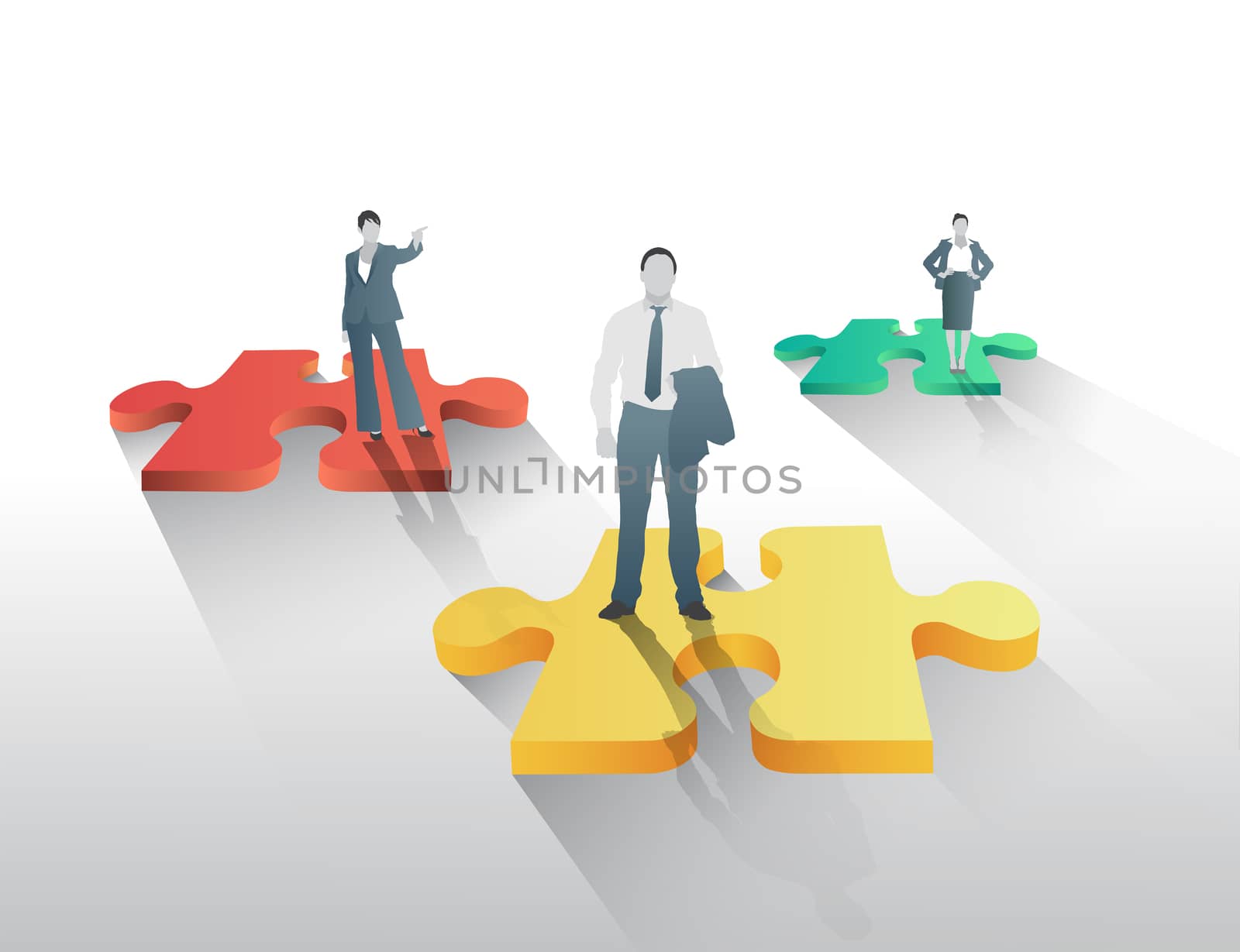 Digitally generated Business people on jigsaw pieces