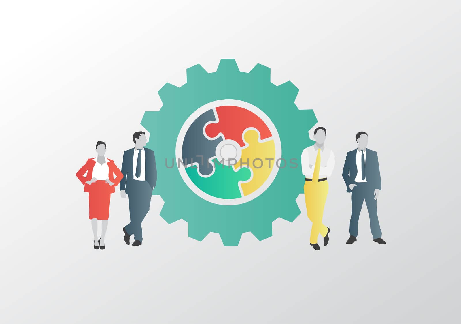 Digitally generated Business people with jigsaw cog