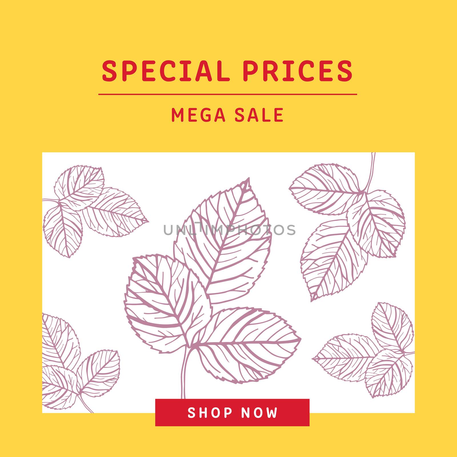 Special price sale brochure card with leaf on yellow background