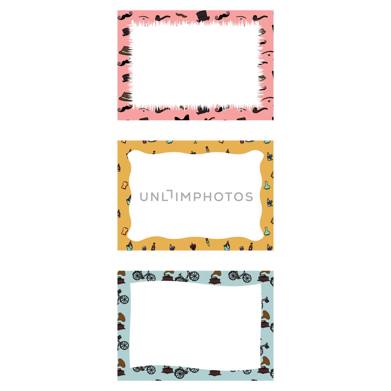 Vector set of frames with vintage icons against white background