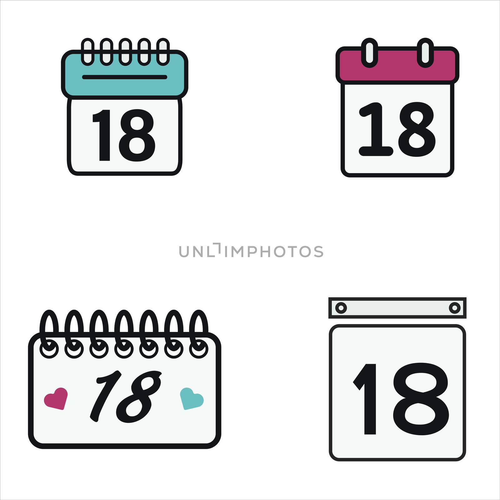 Vector set of calendar with date 18 by Wavebreakmedia