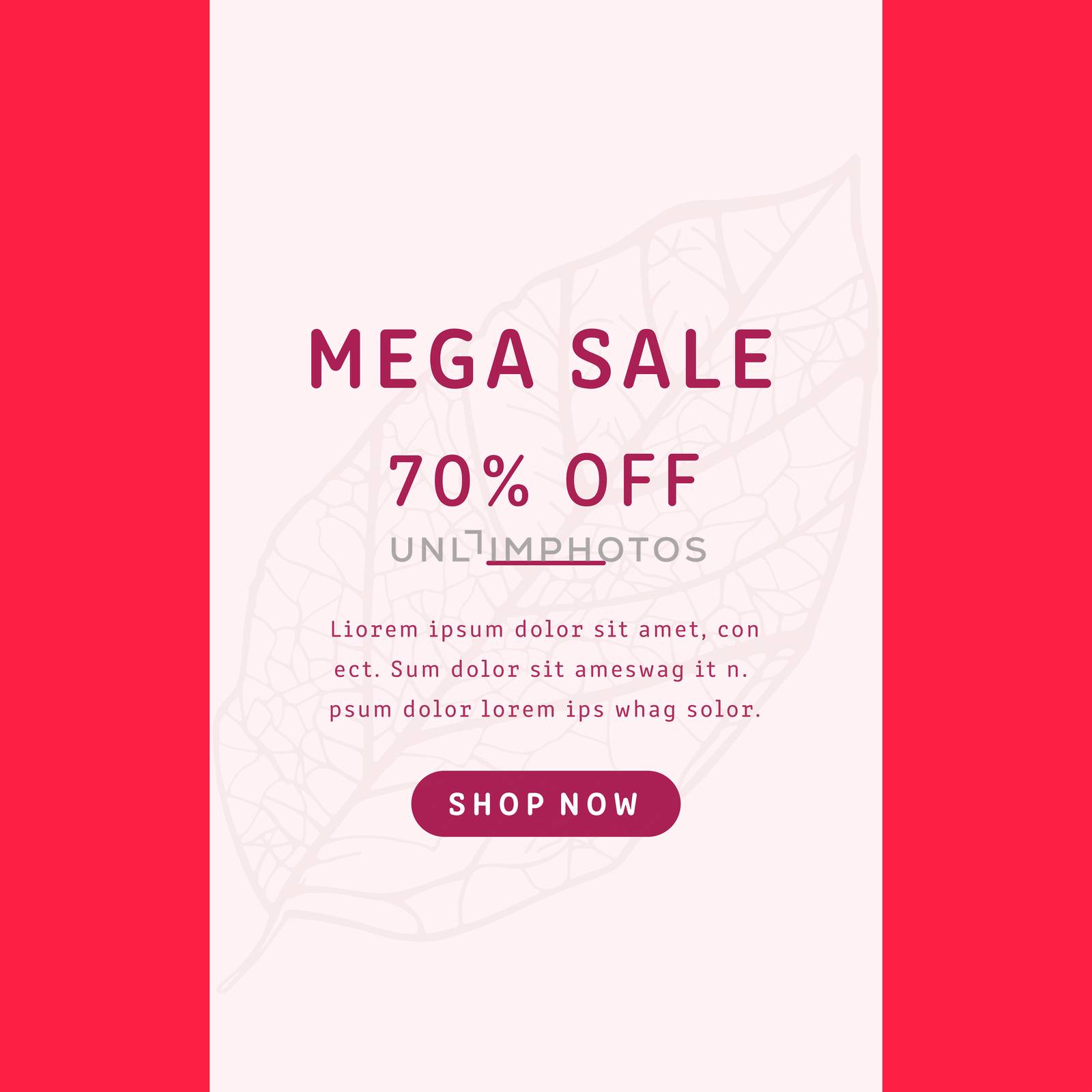 Mega sale brochure with leaf against red background