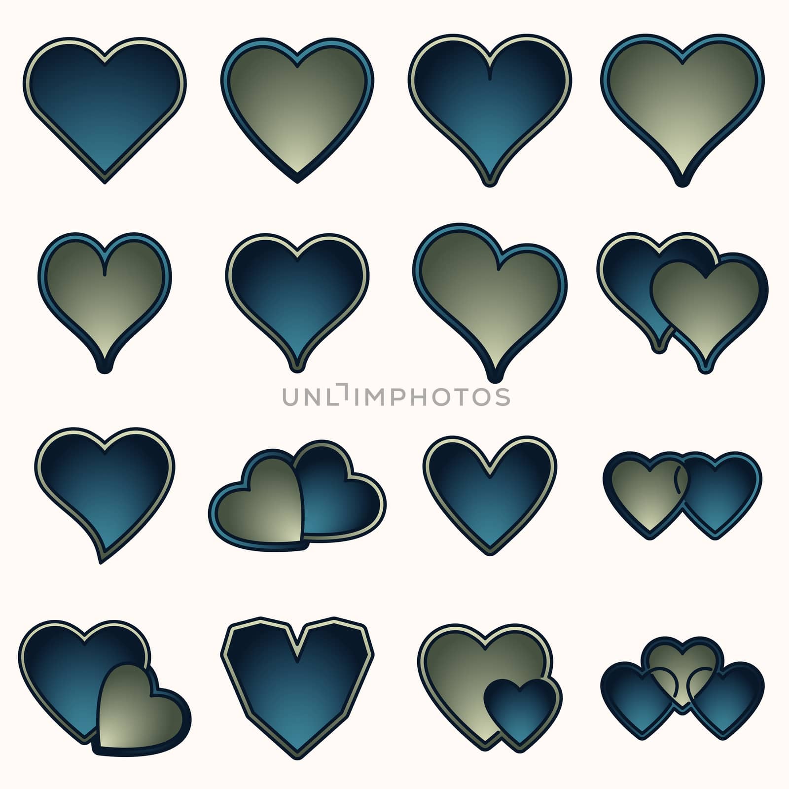 Various heart shape icons against white background