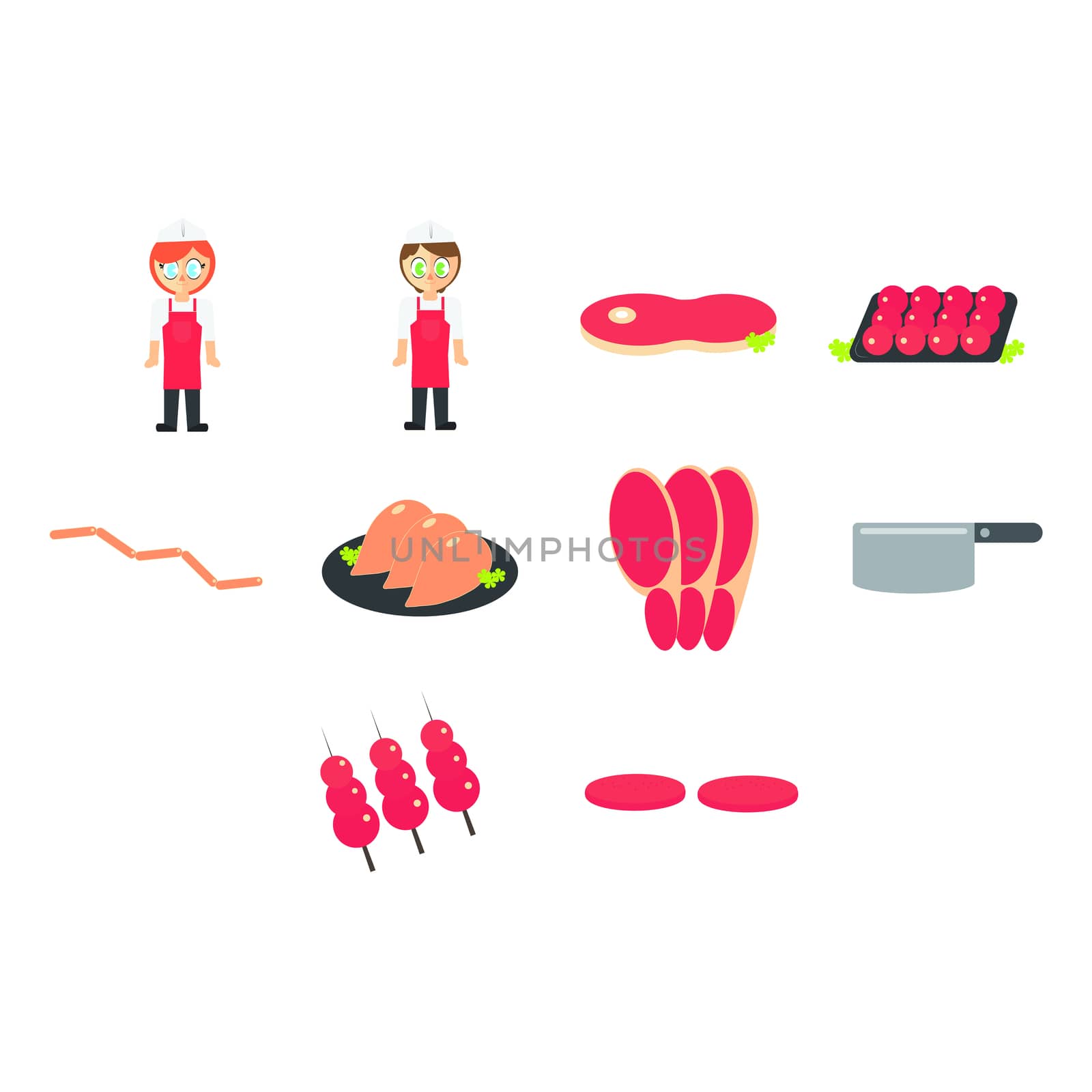 Vector icon of chefs and meals on white background
