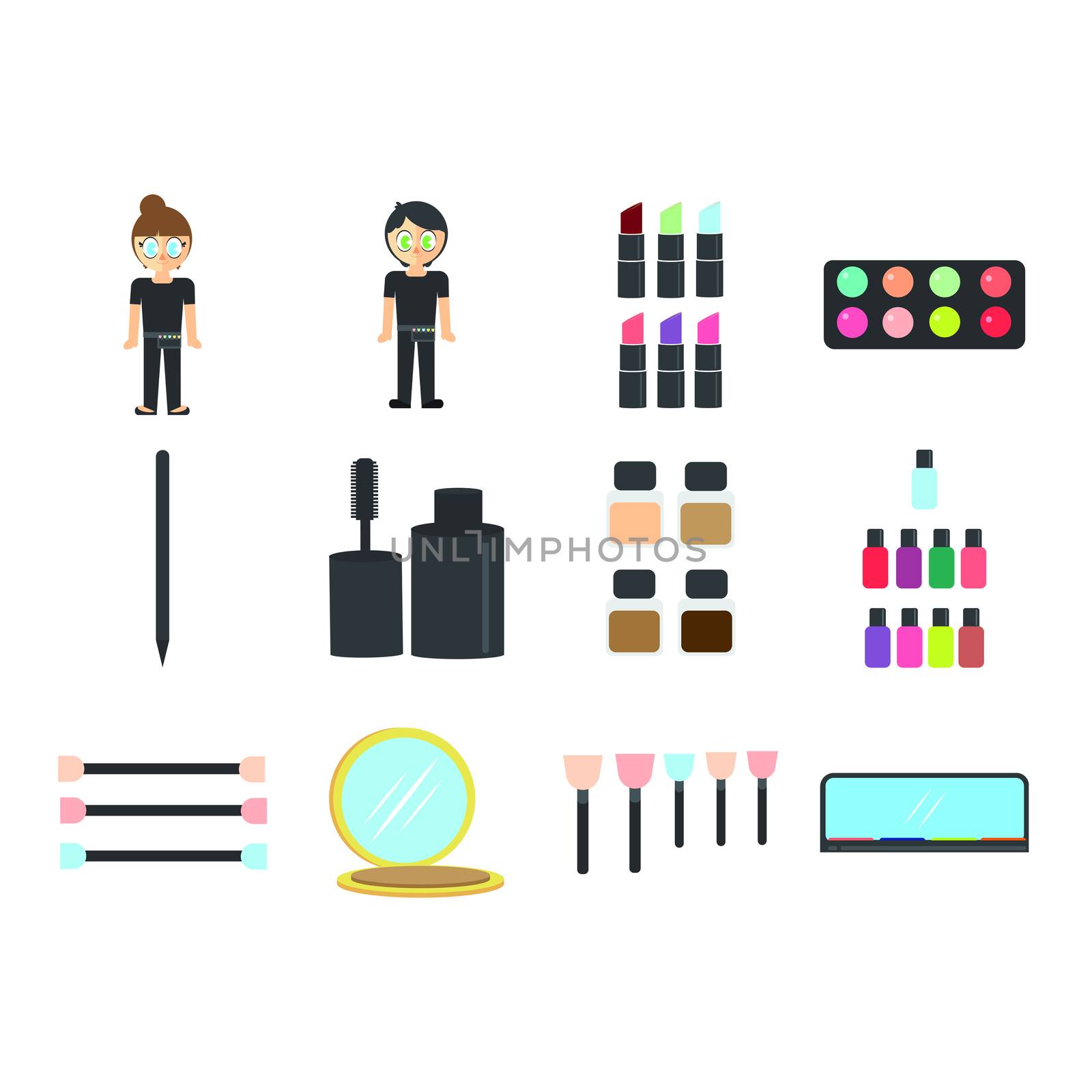 Vector set of essentials of photo studio against white background