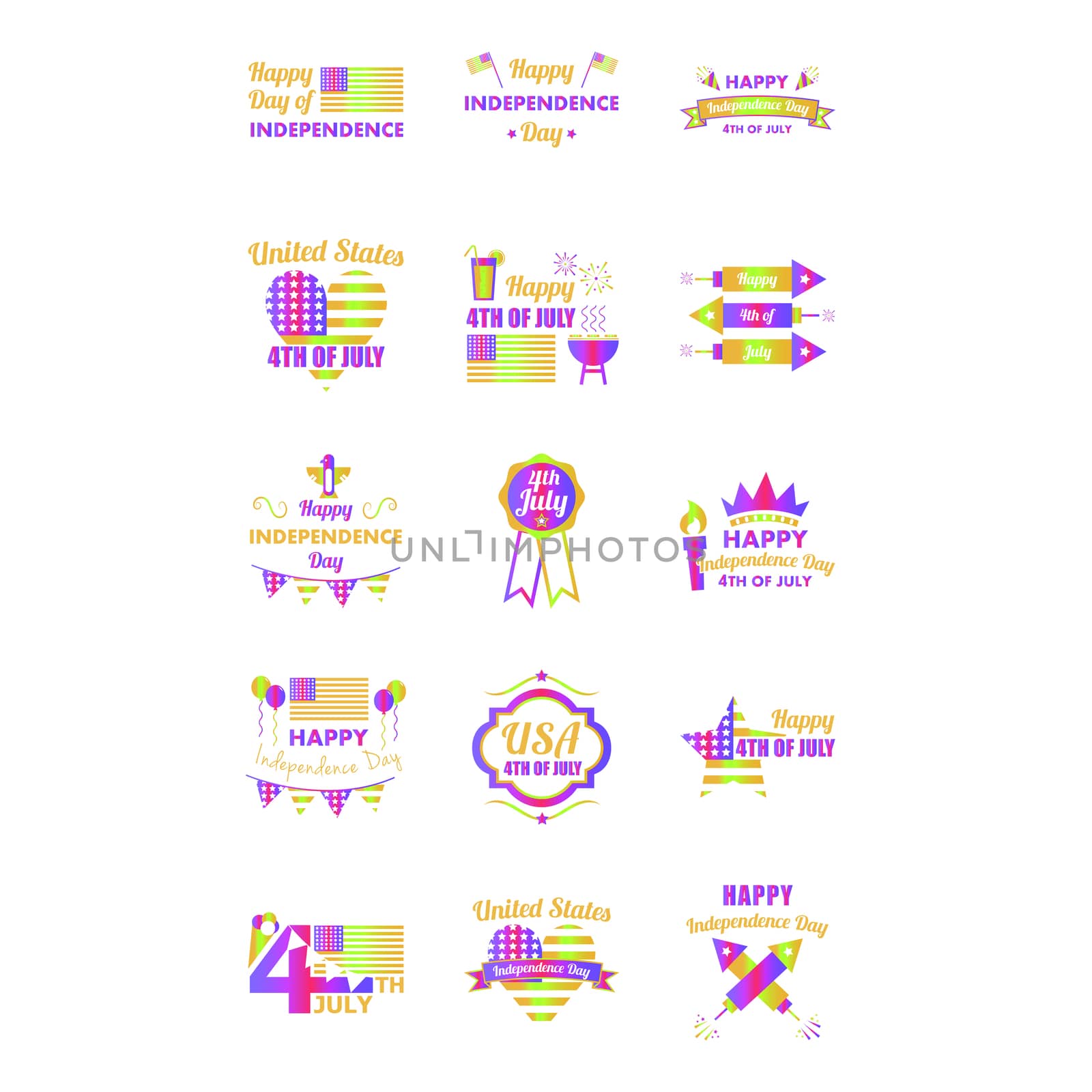 Vector icon set of independence day celebration by Wavebreakmedia