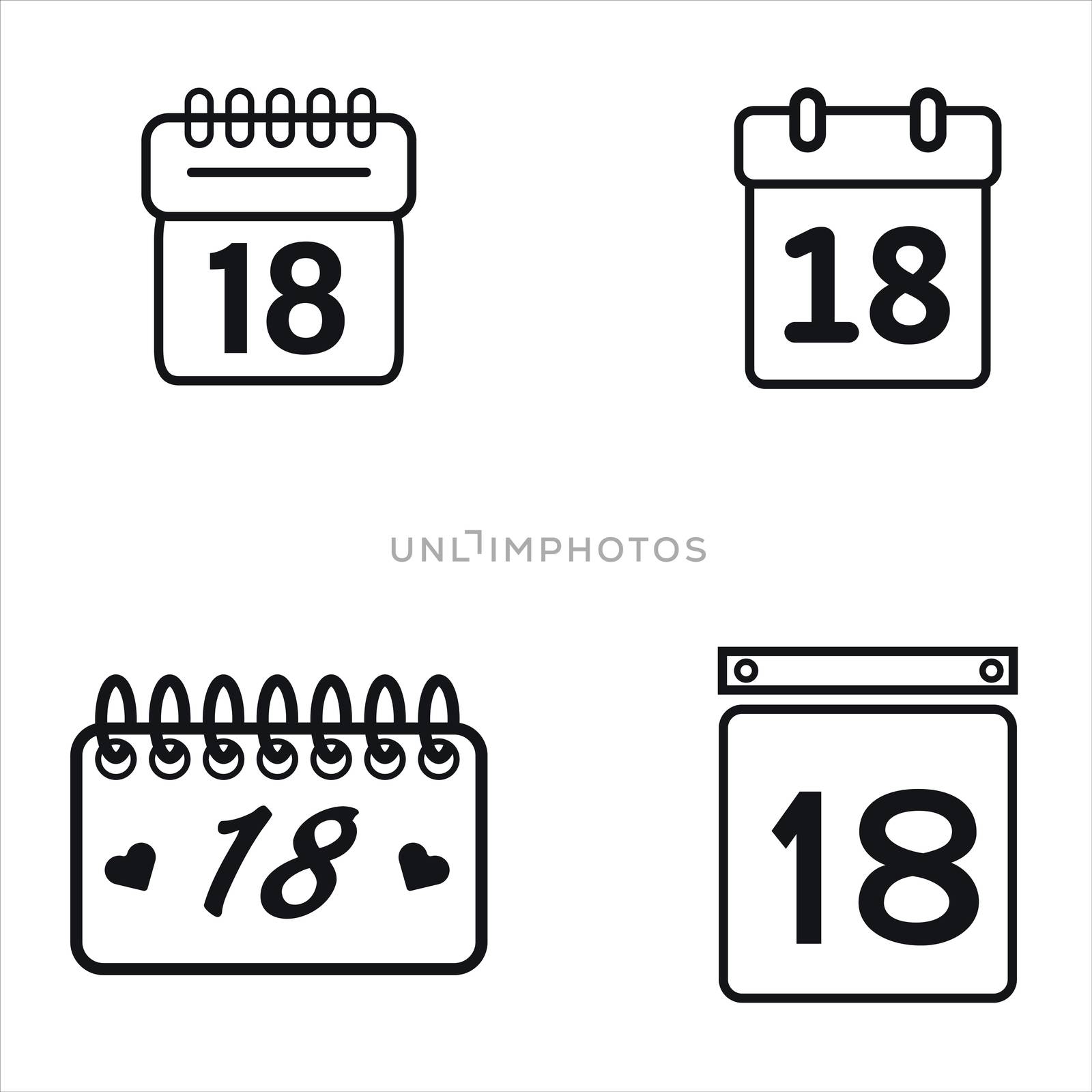 Vector set of calendar with date 18 by Wavebreakmedia