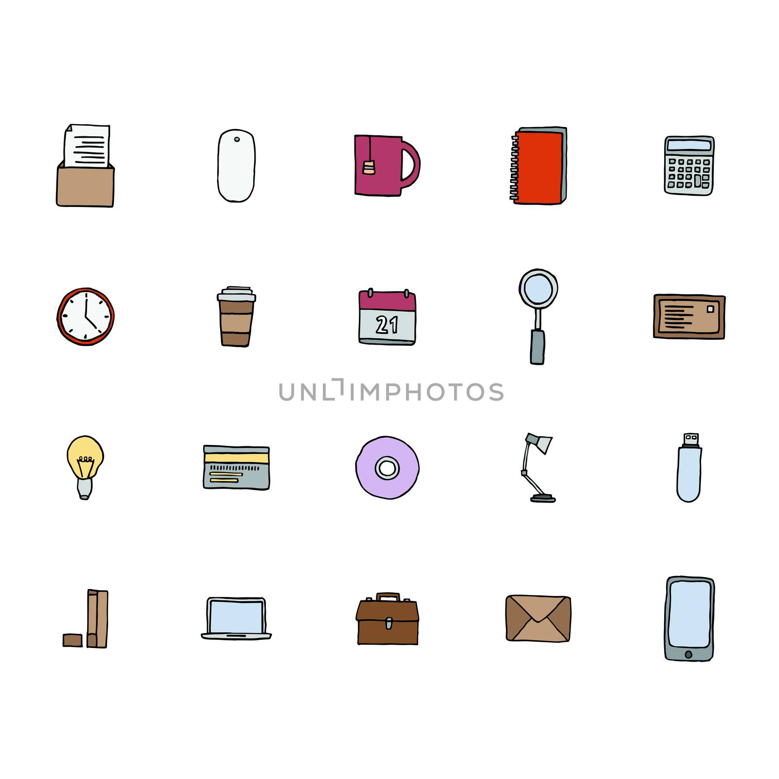 Vector icons set of office against white background