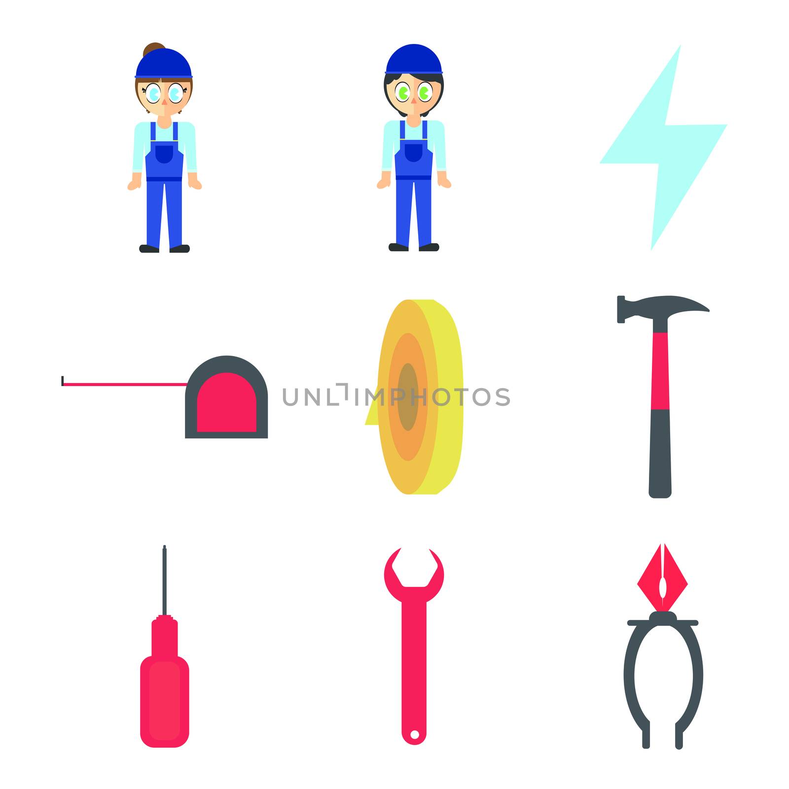 Vector set of workers and equipments by Wavebreakmedia