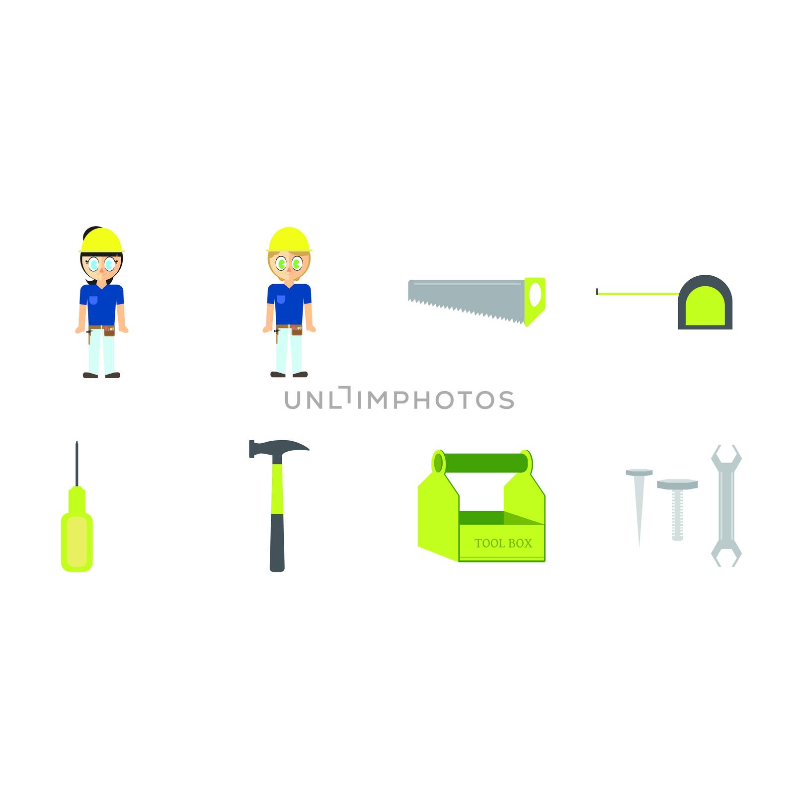 Vector icons of construction workers and equipments by Wavebreakmedia