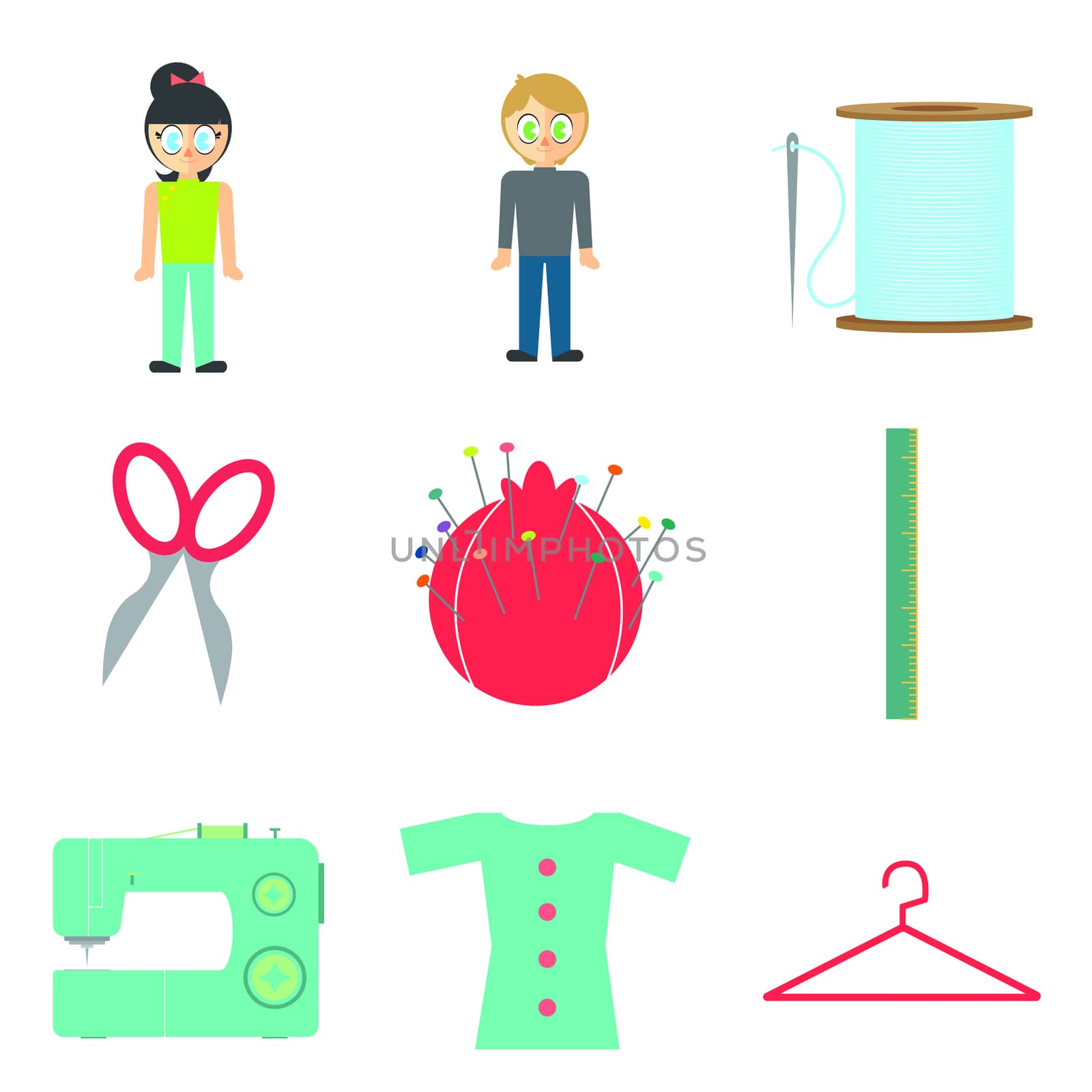 Vector icon set of tailoring equipment by Wavebreakmedia