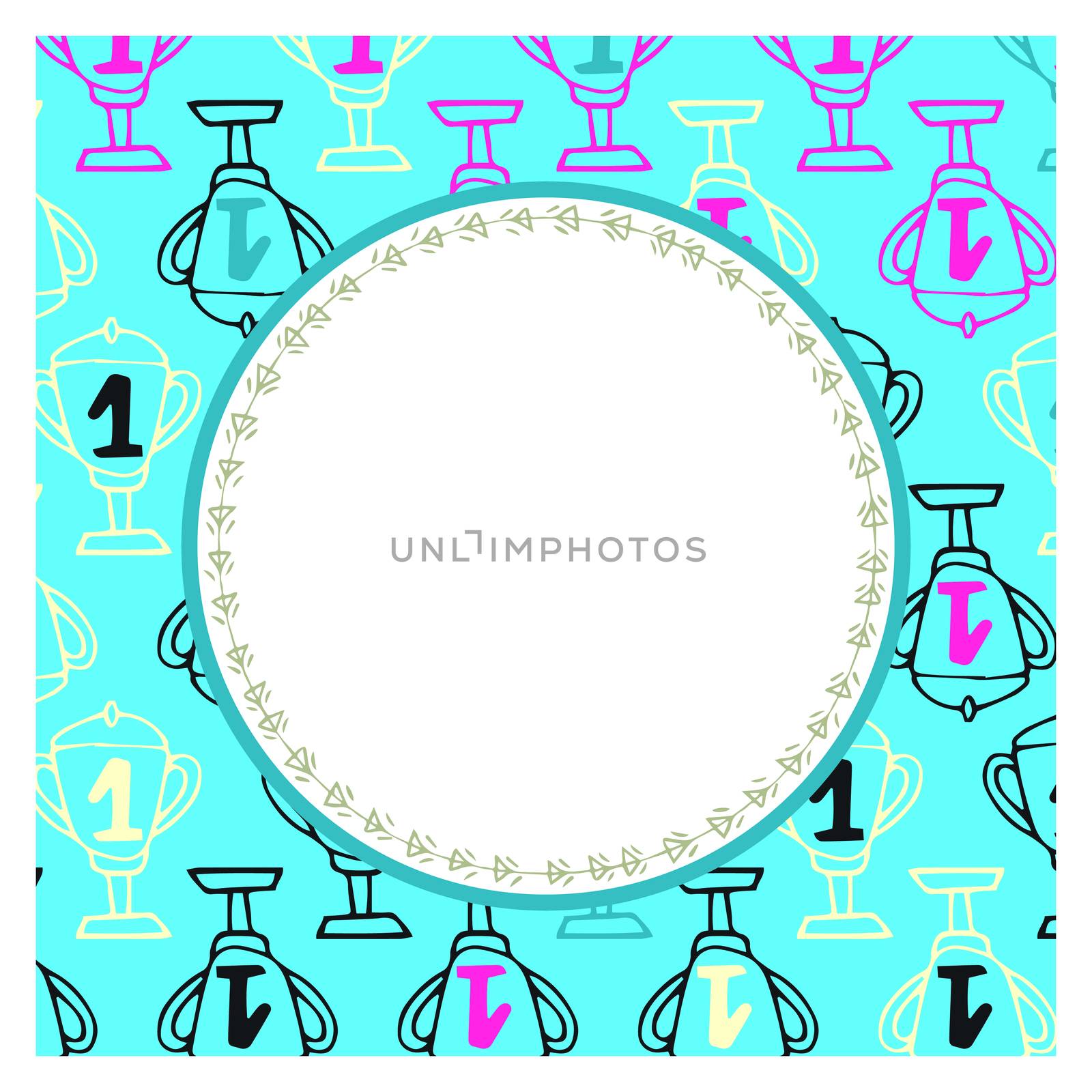 Vector of card with trophy on turquoise background