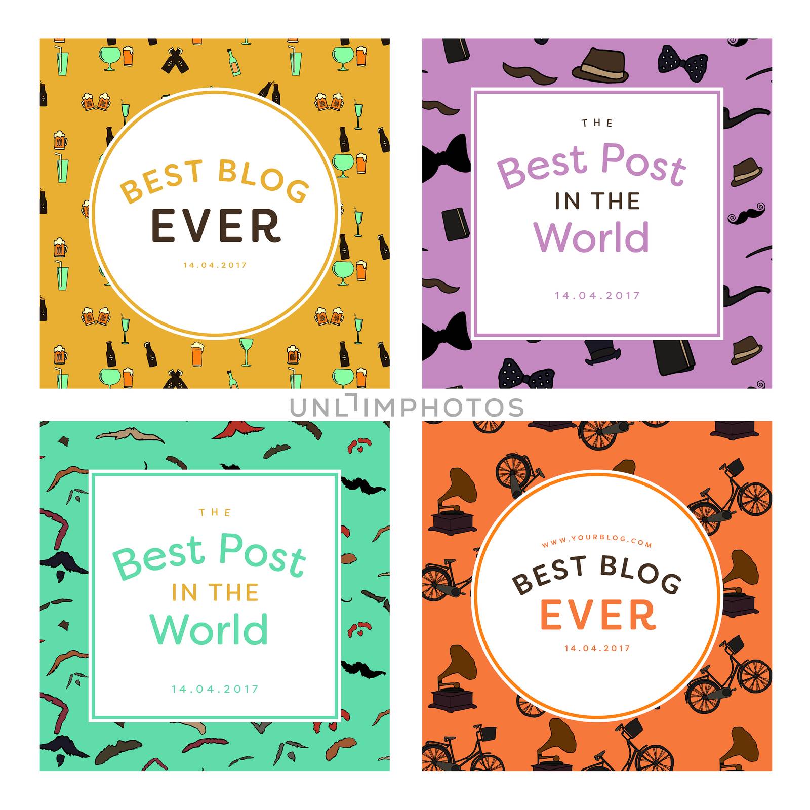 Vector set of various greeting cards against white background