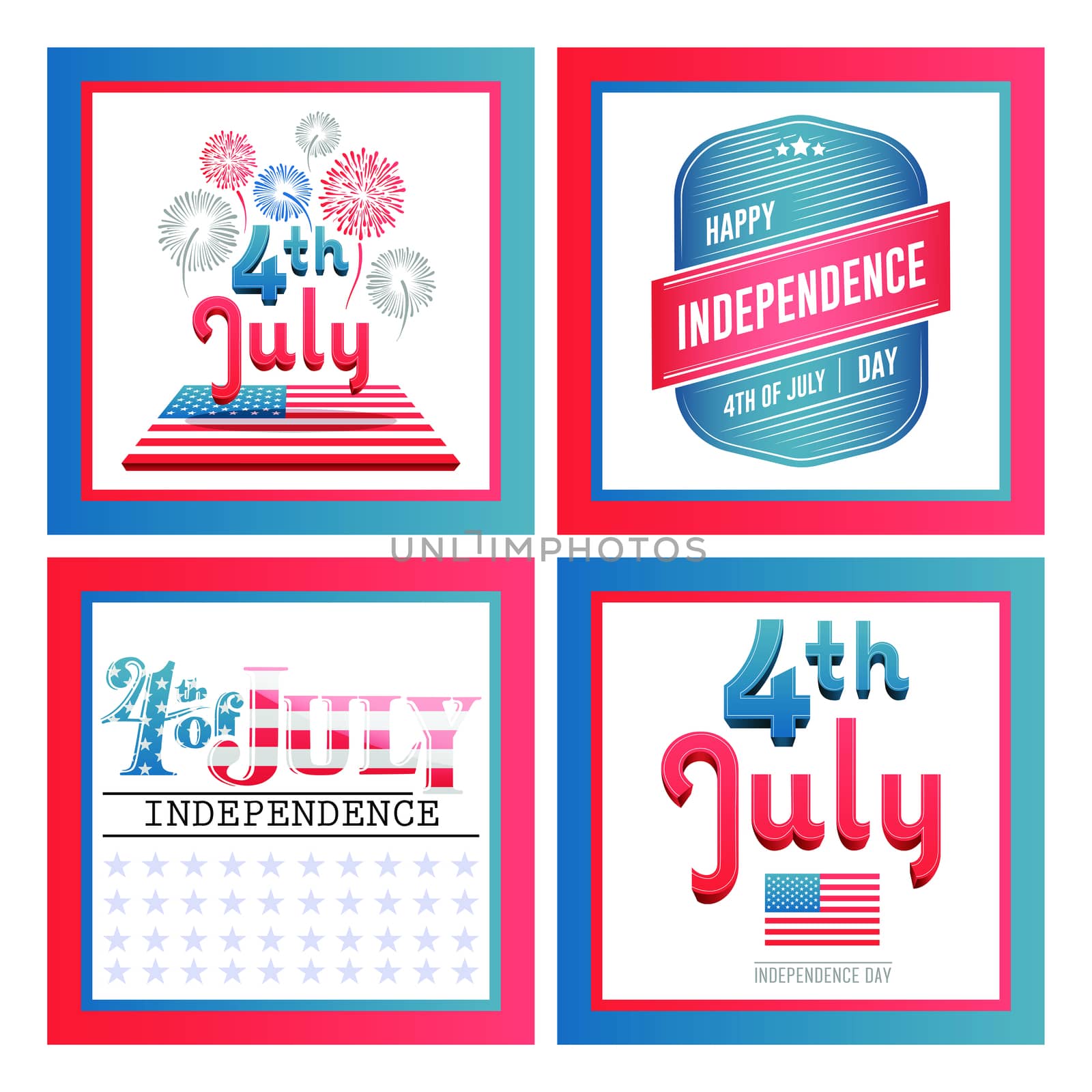 Vector set of independence day celebration against white background