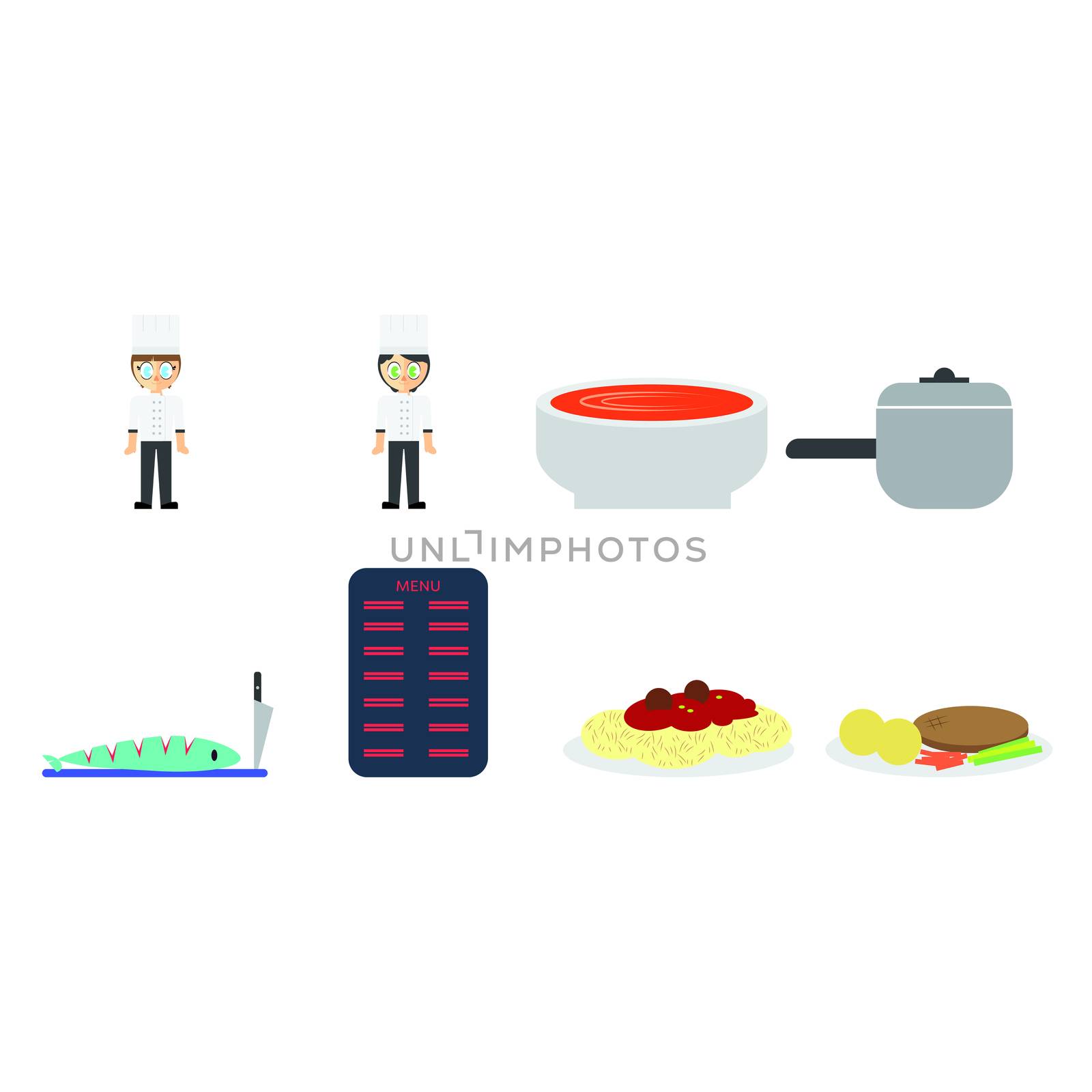 Vector icon of chefs and meals by Wavebreakmedia