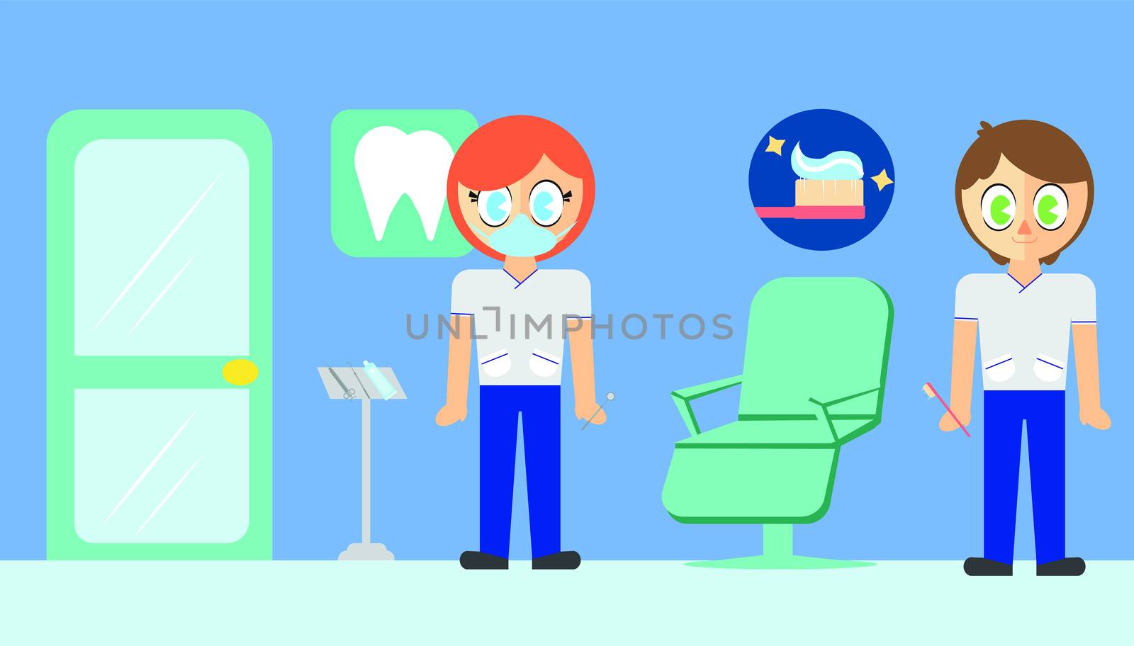 Vector set of dentist in clinic