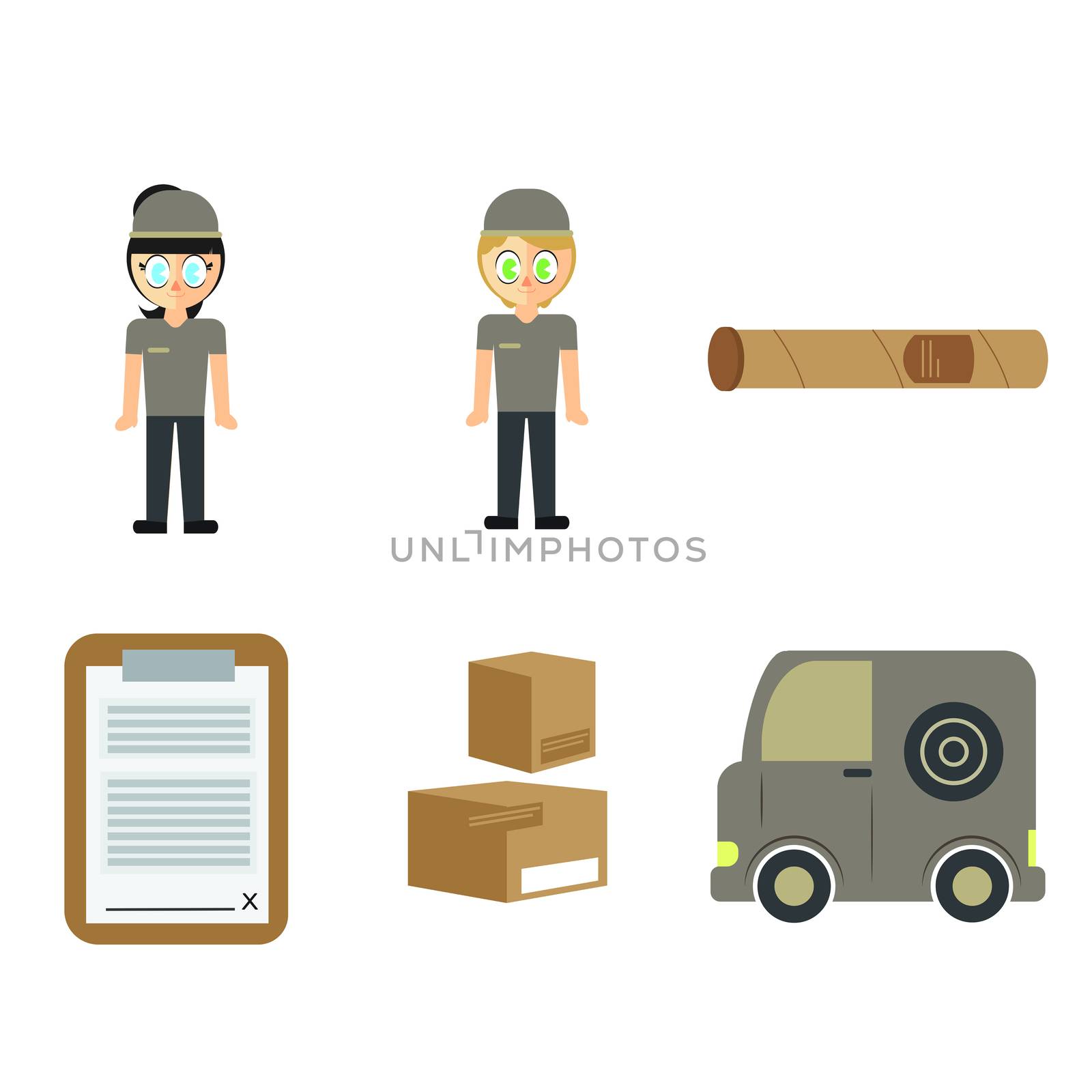 Vector set of delivery man and cargo equipments by Wavebreakmedia