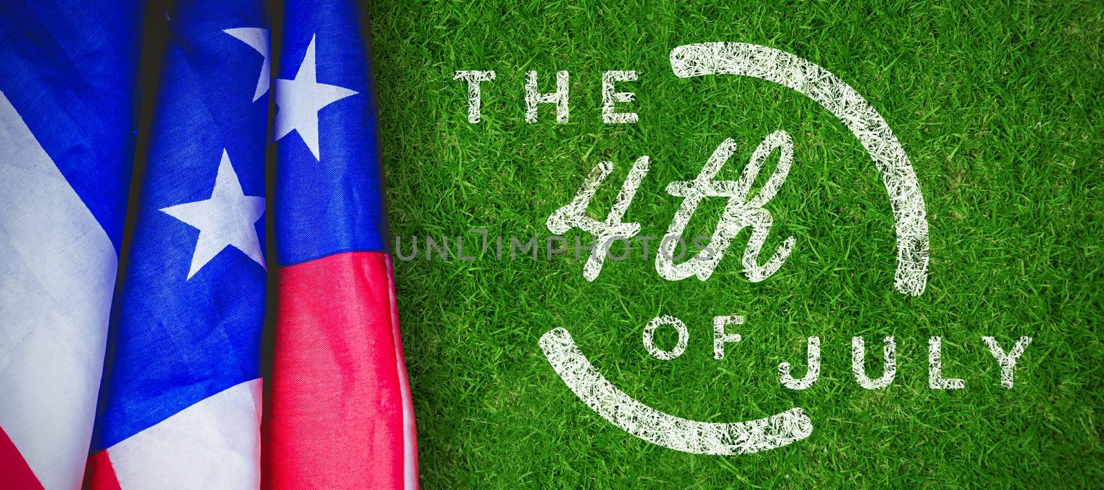 Colorful happy 4th of july text against white background against closed up view of grass