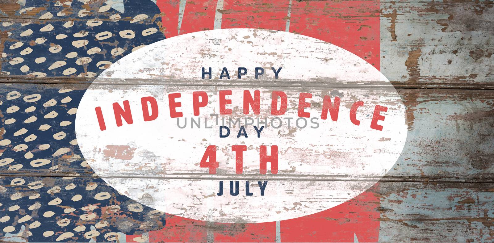 Happy 4th of july text on white background against wood background 