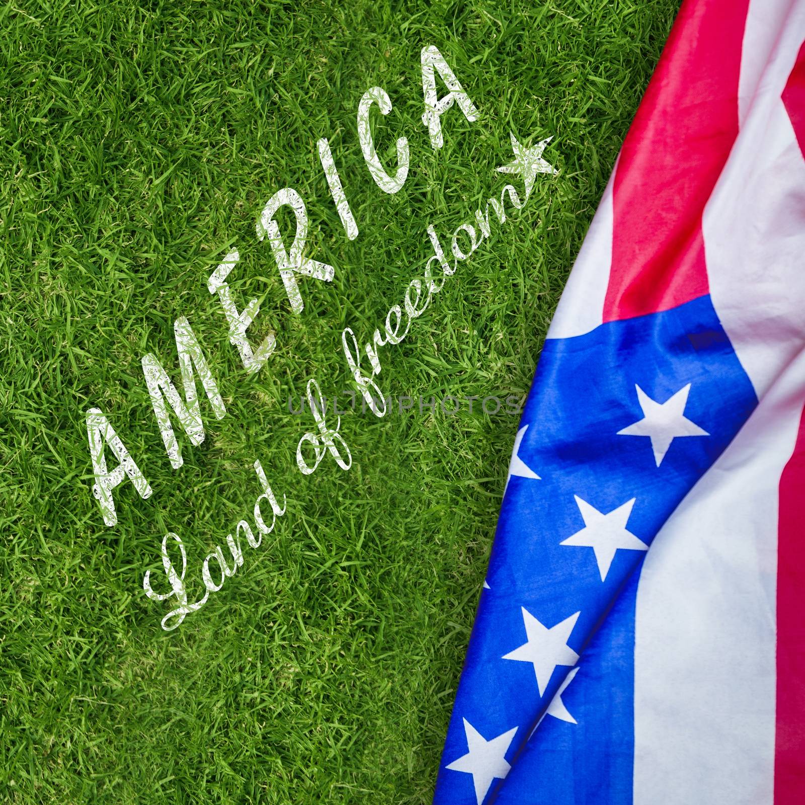 Colorful happy 4th of july text against white background against closed up view of grass