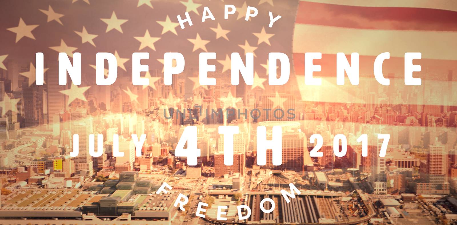 Computer graphic image of happy 4th of july text against united states of america flag