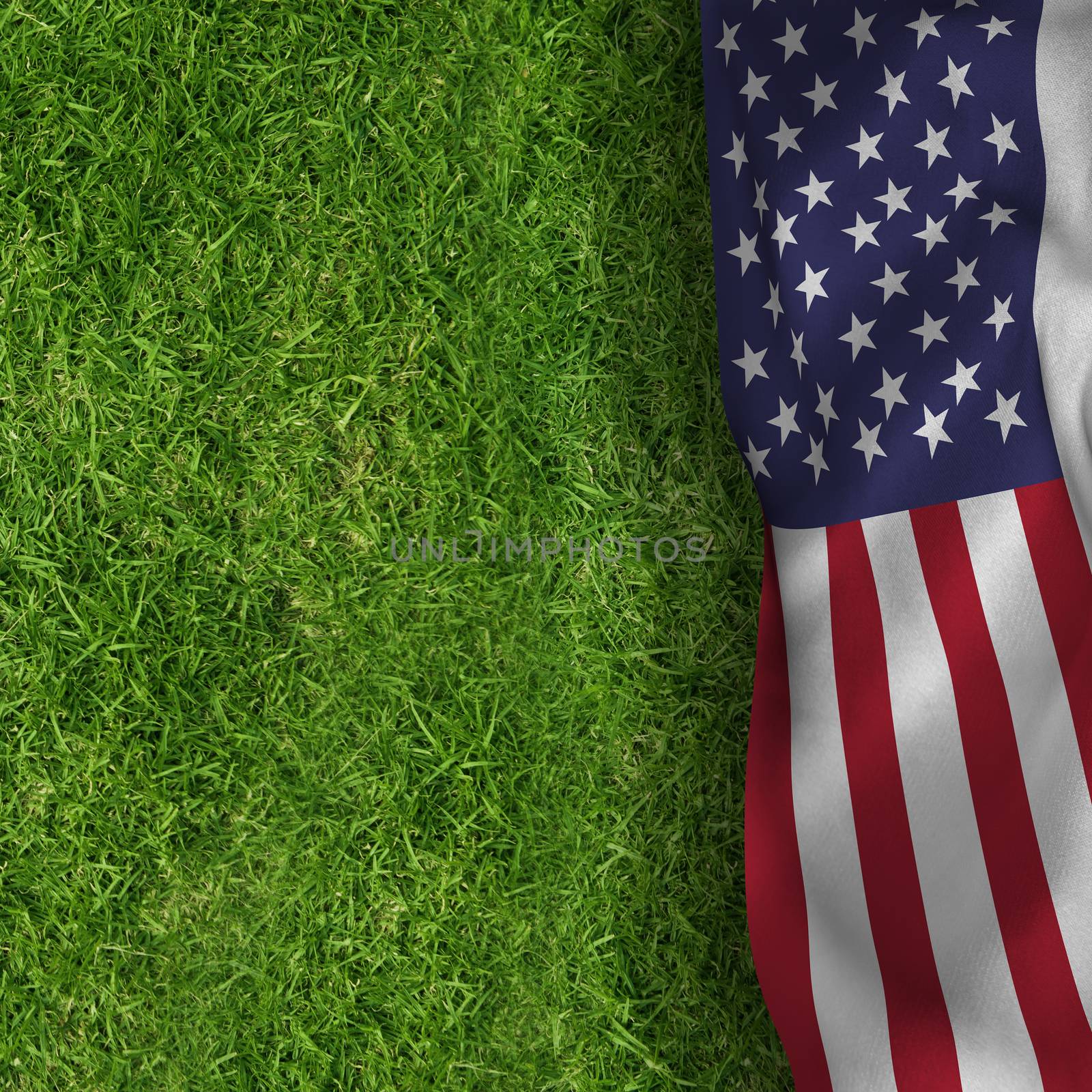 American flag against closed up view of grass