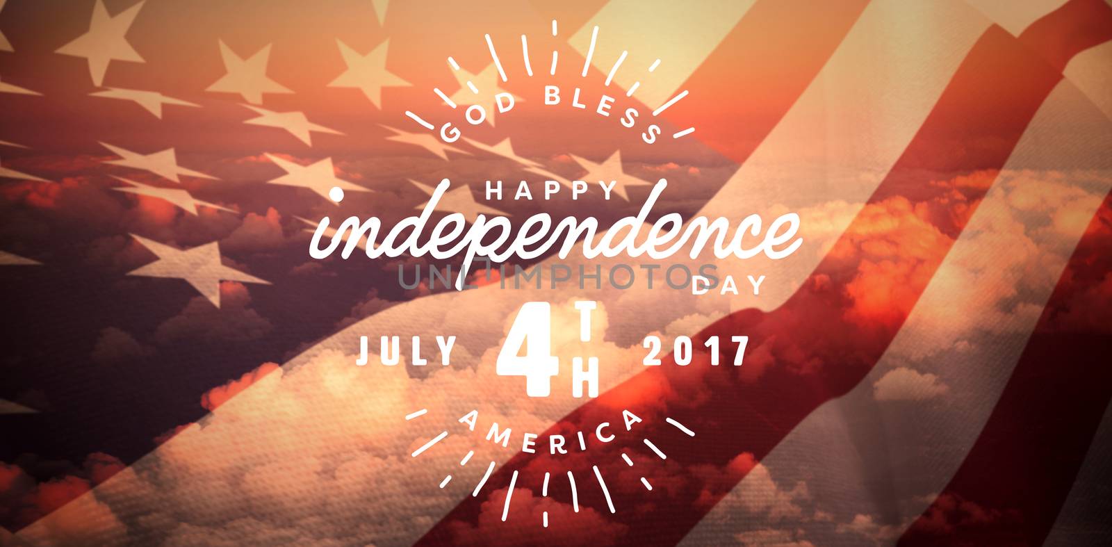 Digitally generated image of happy 4th of july text against full frame image of cloudy sky