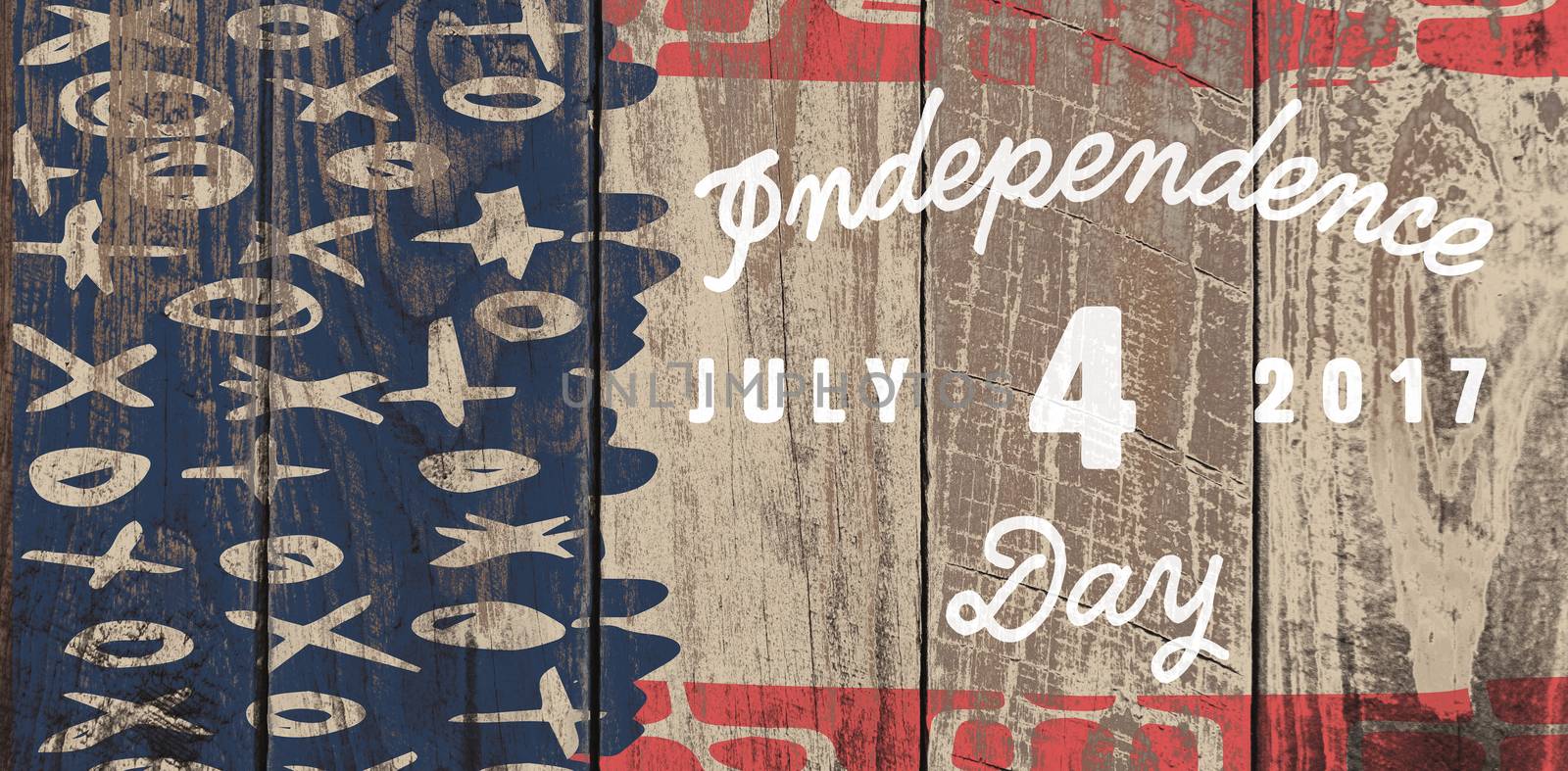 Digitally generated image of happy 4th of july message against wood panelling
