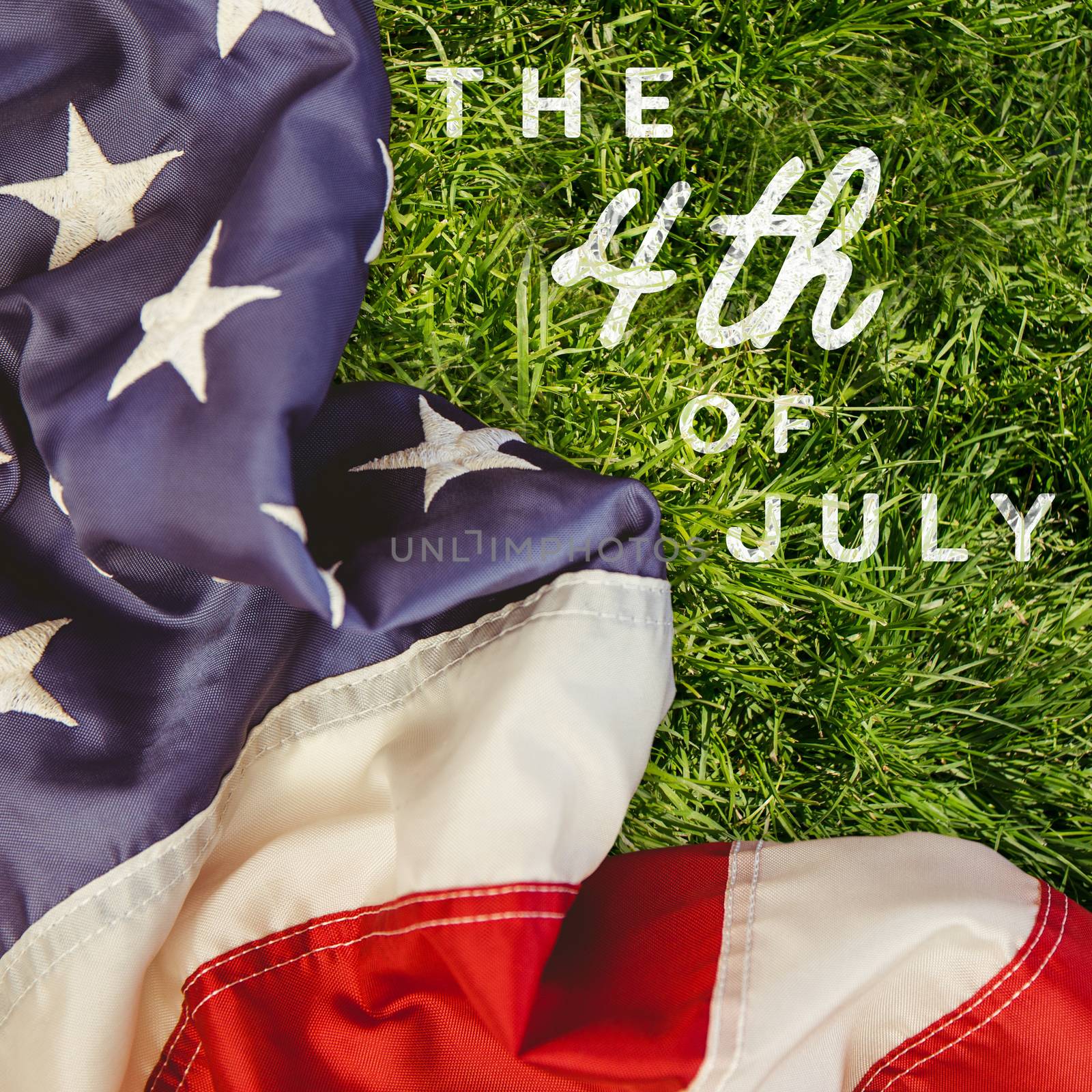 Colorful happy 4th of july text against white background against grass background