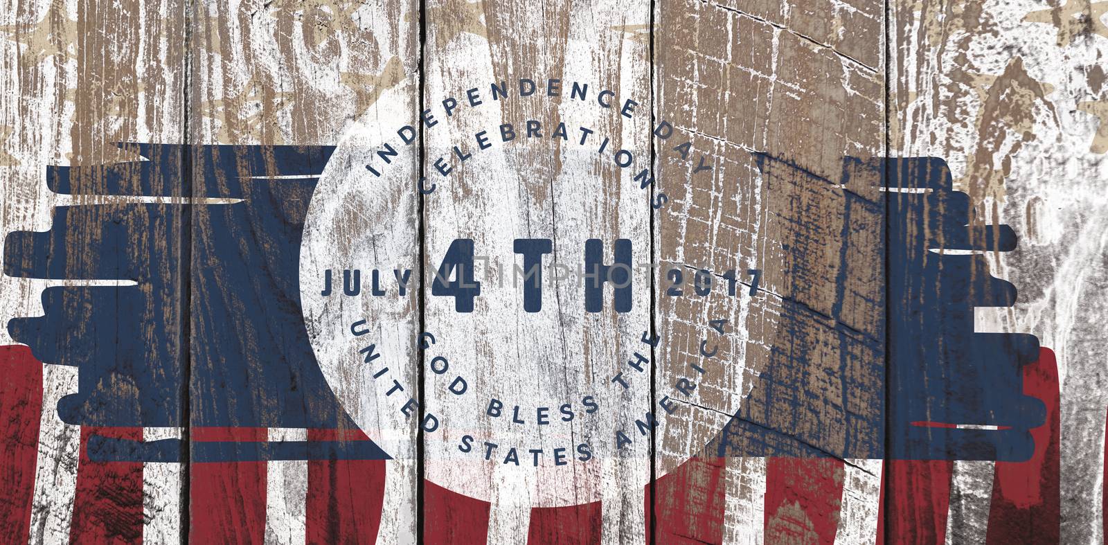 Multi colored happy 4th of july text against white background against wood panelling