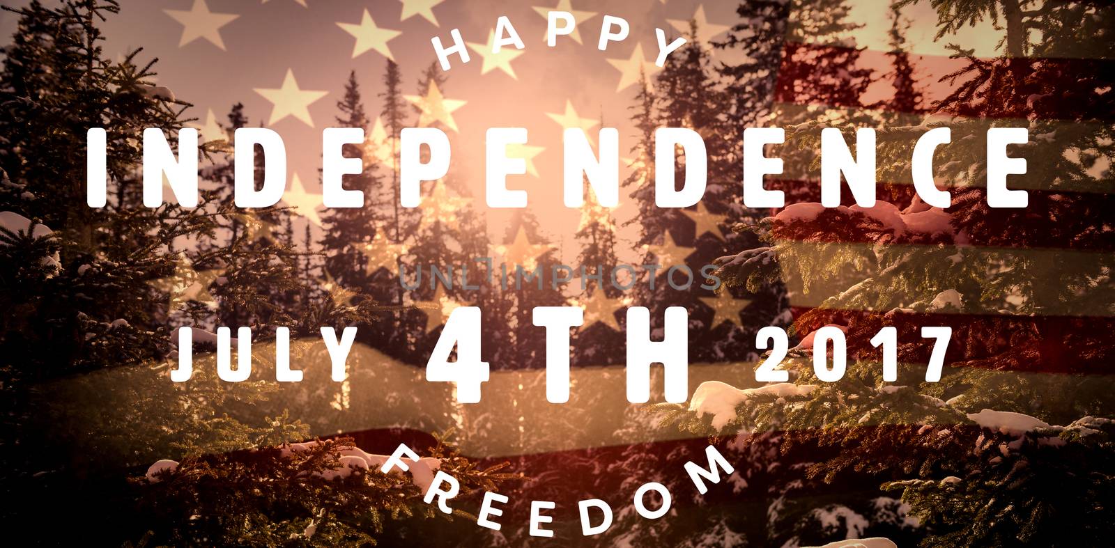 Computer graphic image of happy 4th of july text against united states of america flag