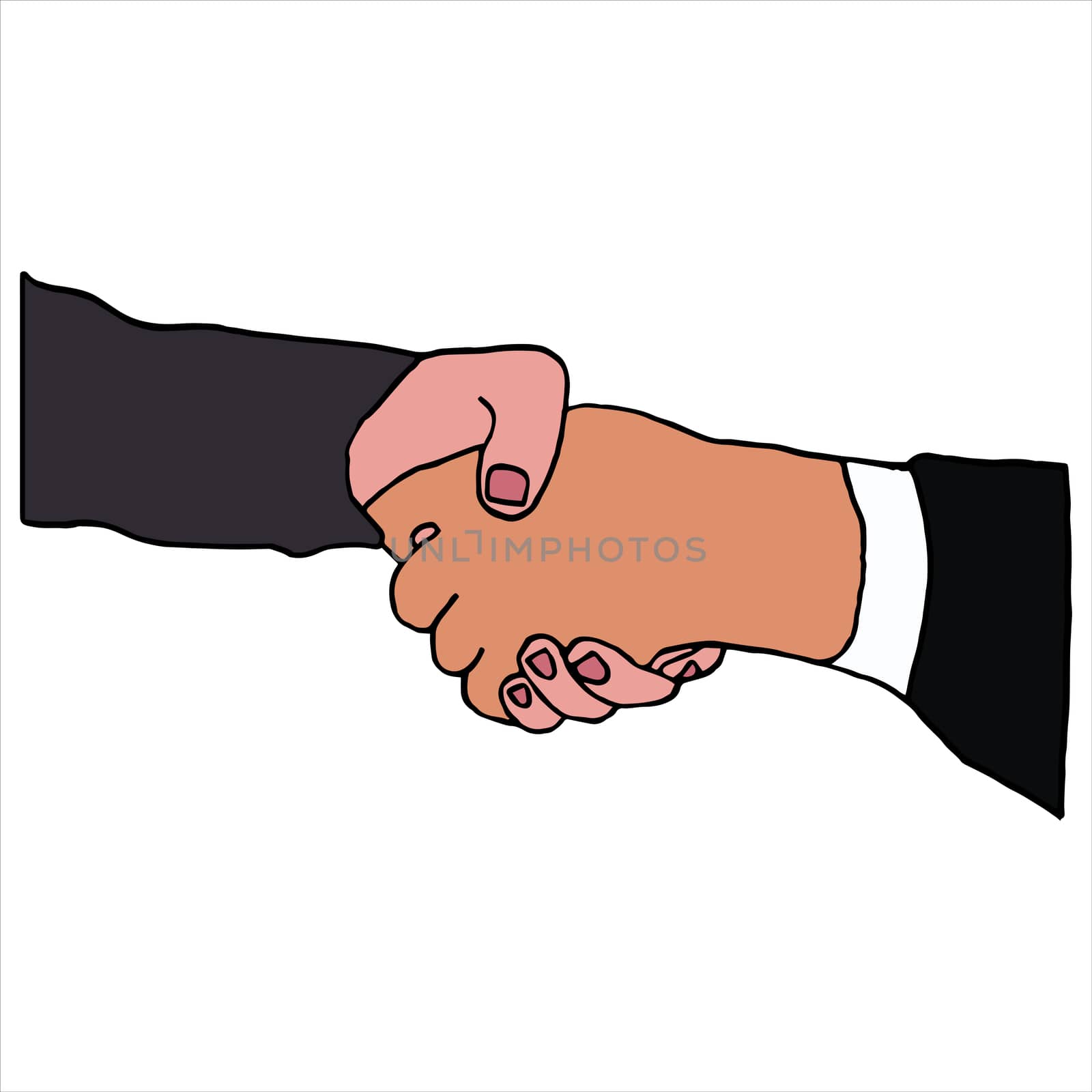 Vector of businesspeople shaking hands against white background