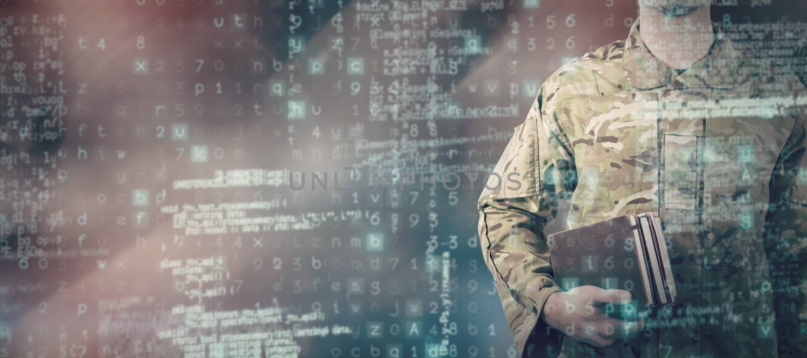 Composite image of mid section of soldier holding books by Wavebreakmedia